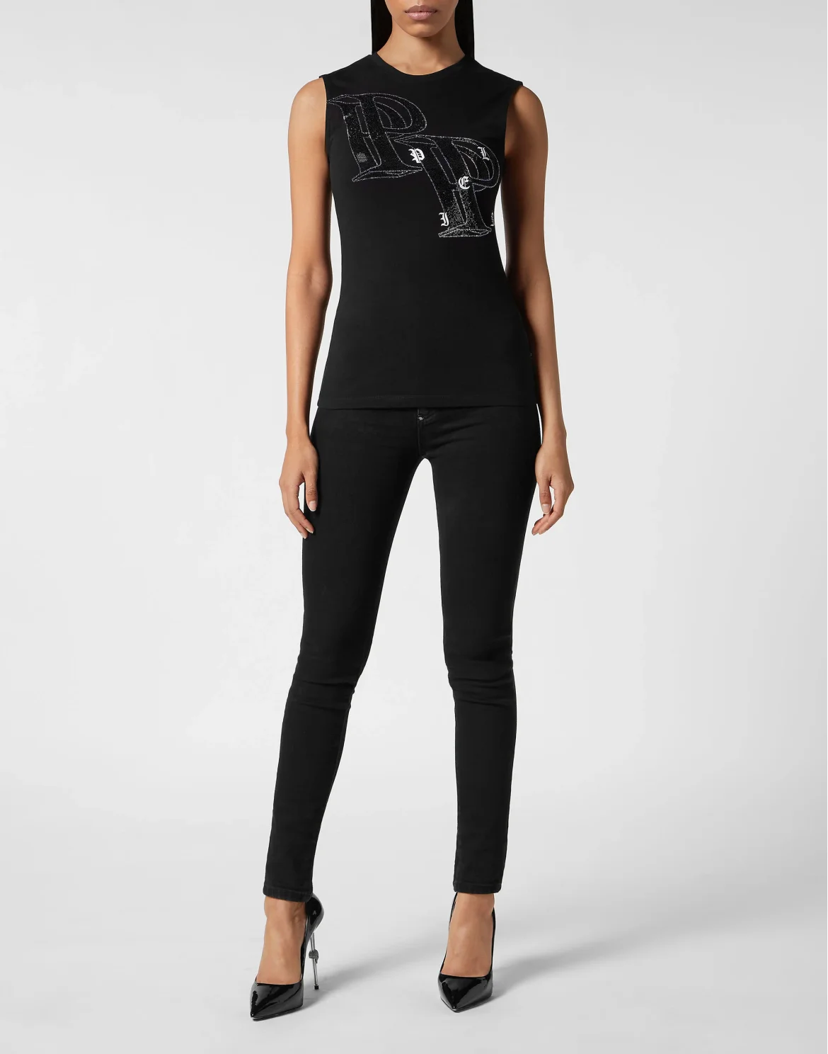 Full Strass Tank Top Wire Frame, цвет: Черный