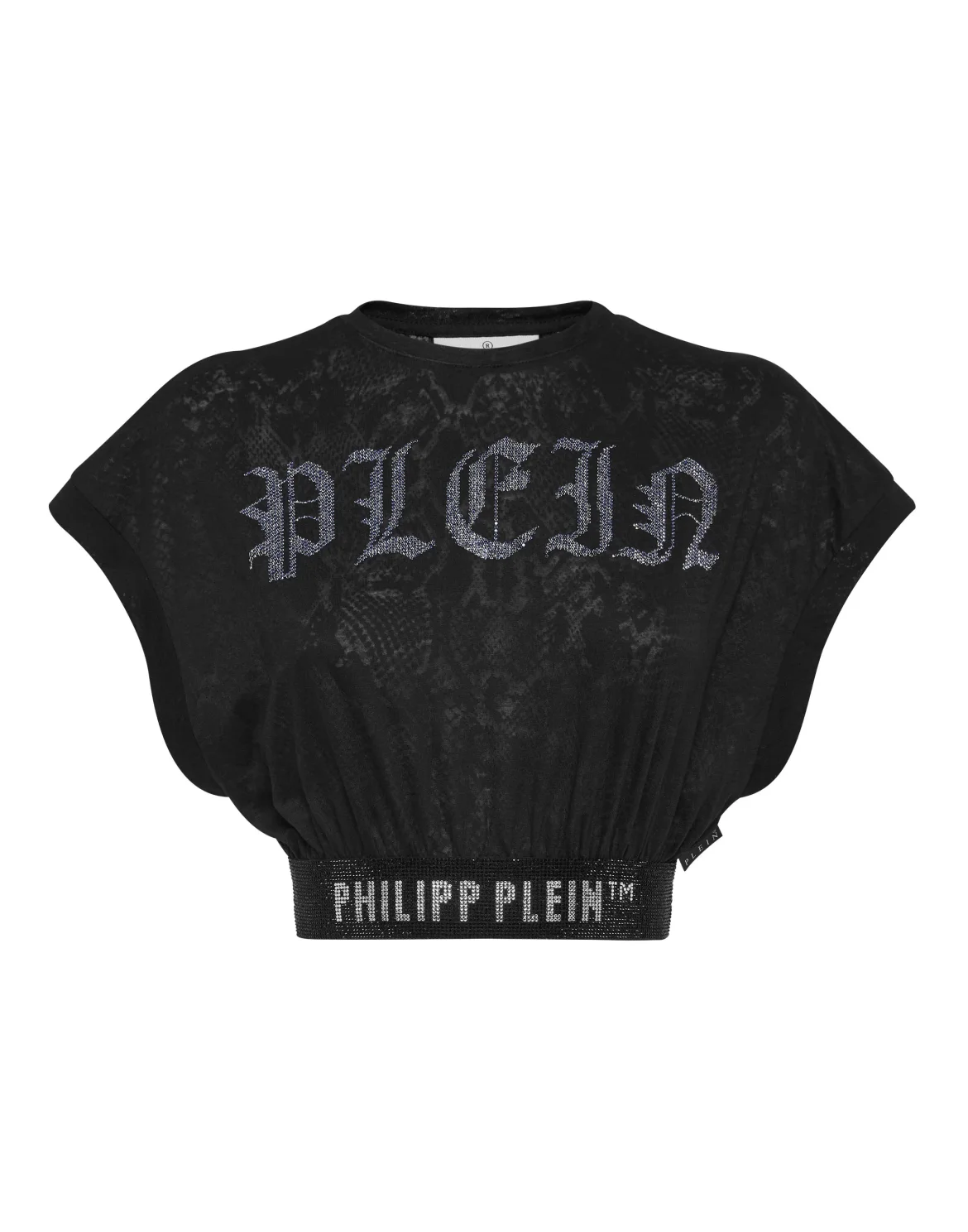 Cropped T-Shirt Gothic Plein Strass, цвет: Черный