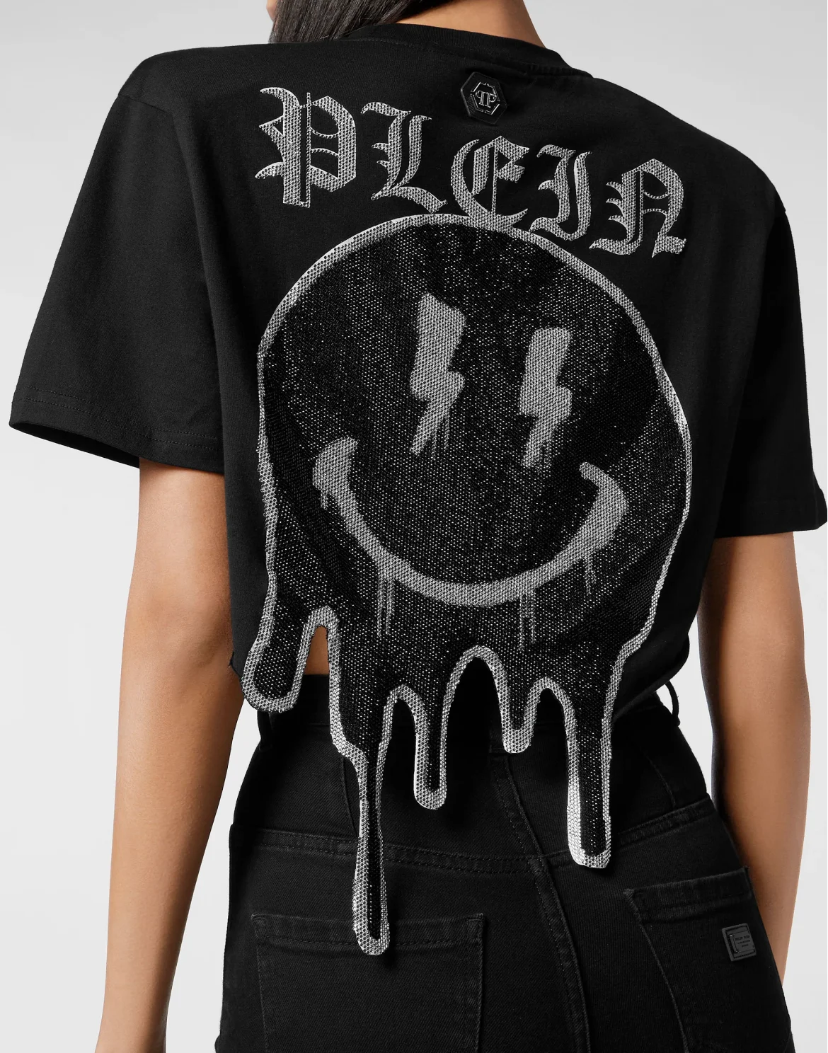 Cropped T-shirt Round Neck SS Smile, цвет: Черный