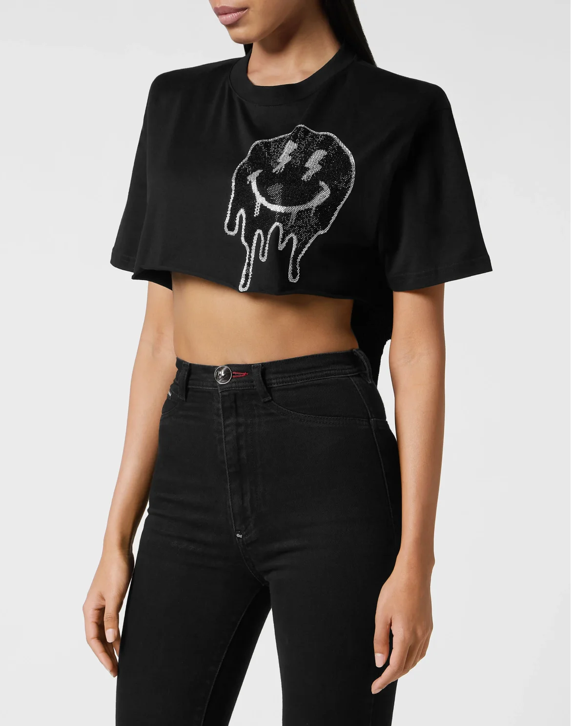Cropped T-shirt Round Neck SS Smile, цвет: Черный