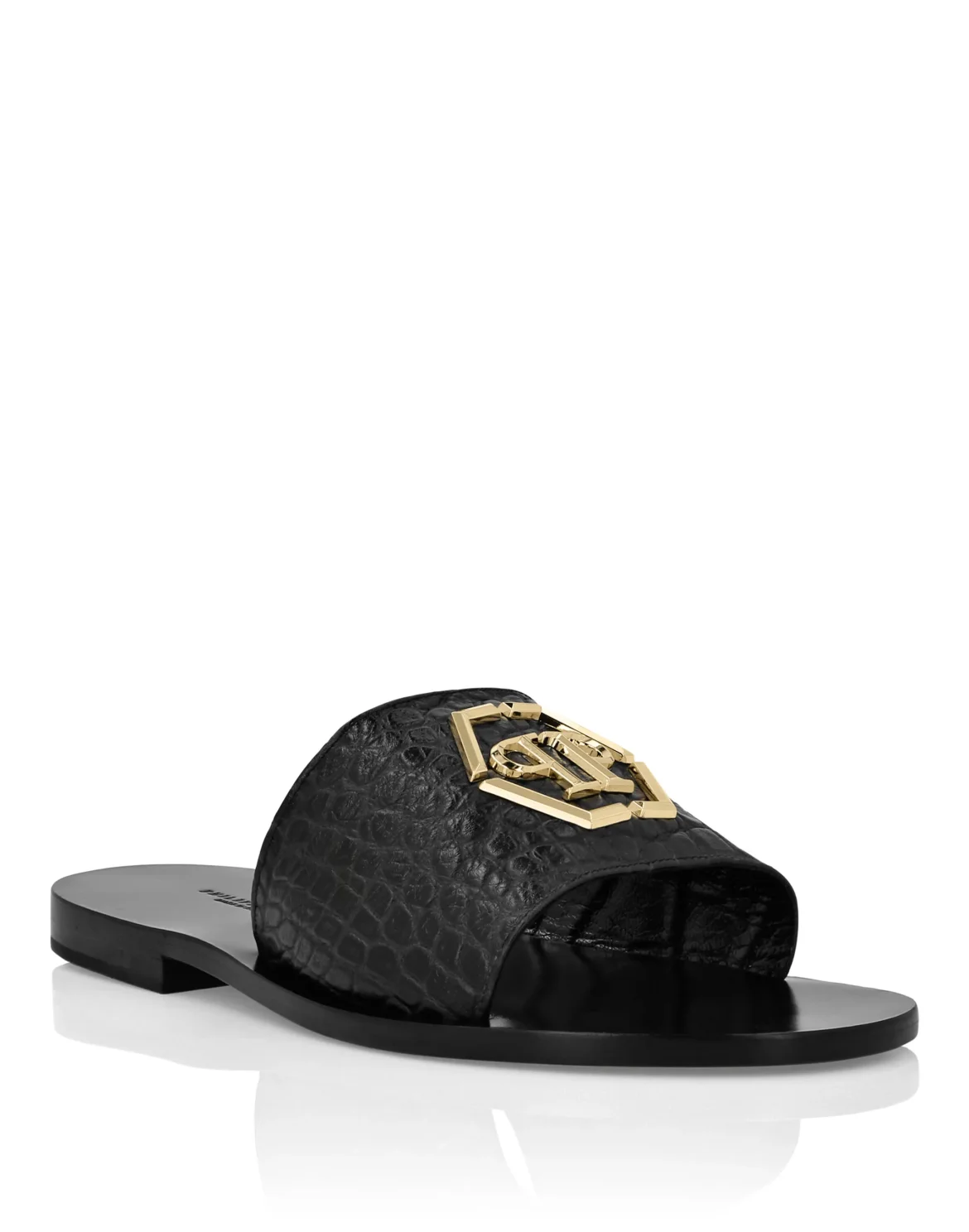 Flat Crocco Printed Sandals, цвет: Черный