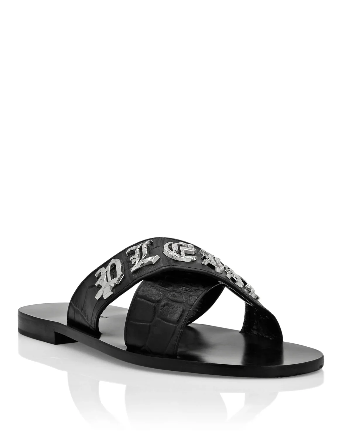 Flat Crocco Printed Sandals, цвет: Черный