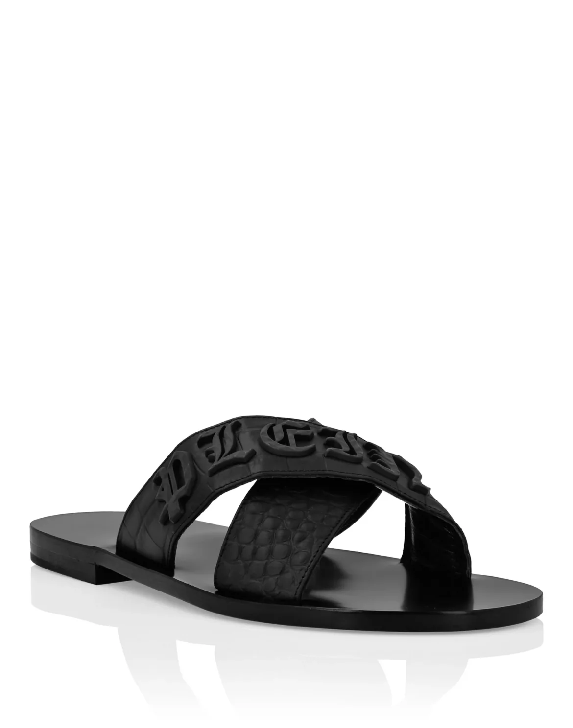 Flat Crocco Printed Sandals, цвет: Черный