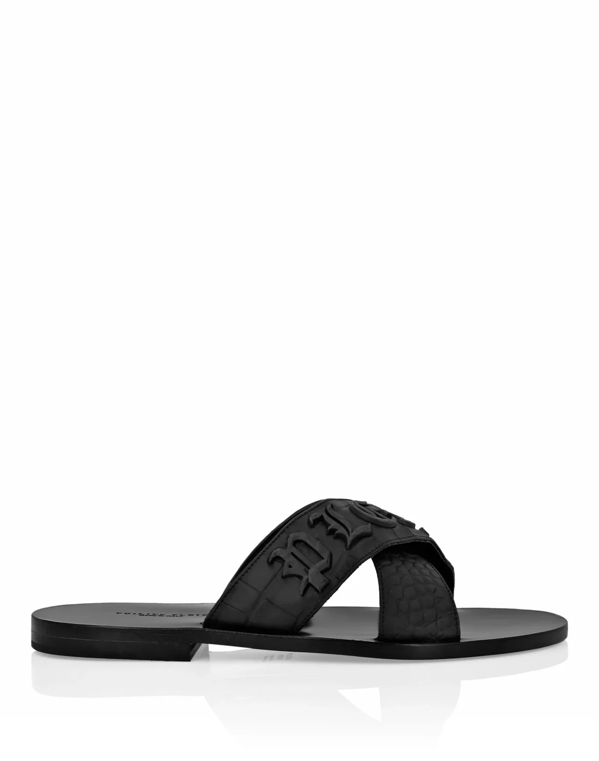 Flat Crocco Printed Sandals, цвет: Черный