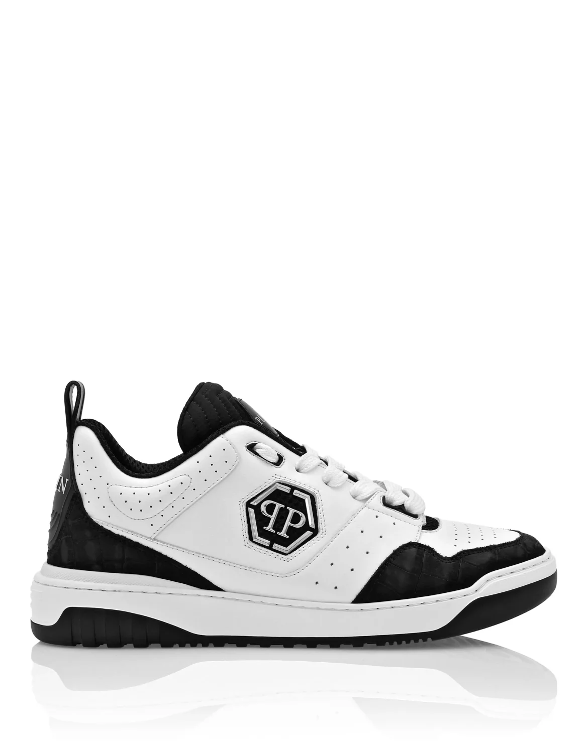 Croco Printed Leather Lo-Top Sneakers, цвет: Белый
