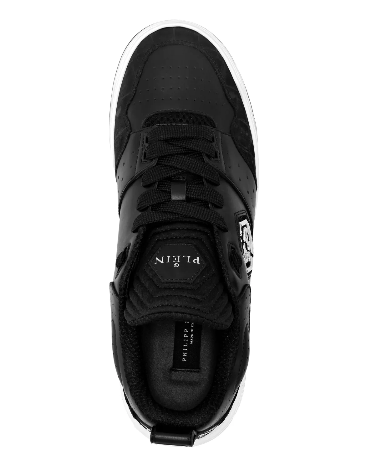 Croco Printed Leather Lo-Top Sneakers, цвет: Черный
