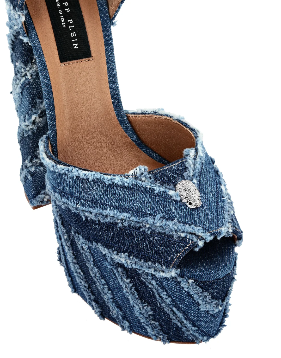 Mixed Denim Platform Sandals High Heels, цвет: Синий