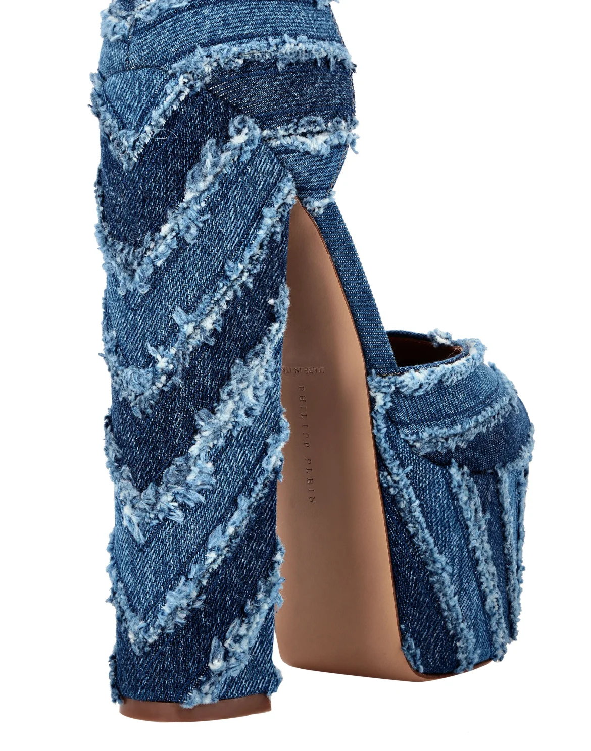 Mixed Denim Platform Sandals High Heels, цвет: Синий