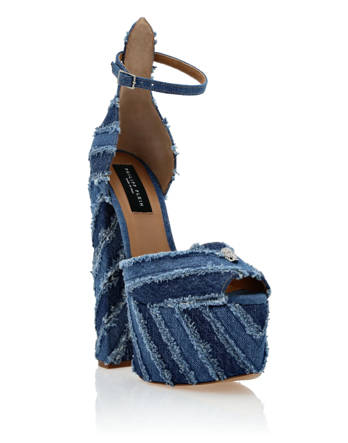 Mixed Denim Platform Sandals High Heels, цвет: Синий