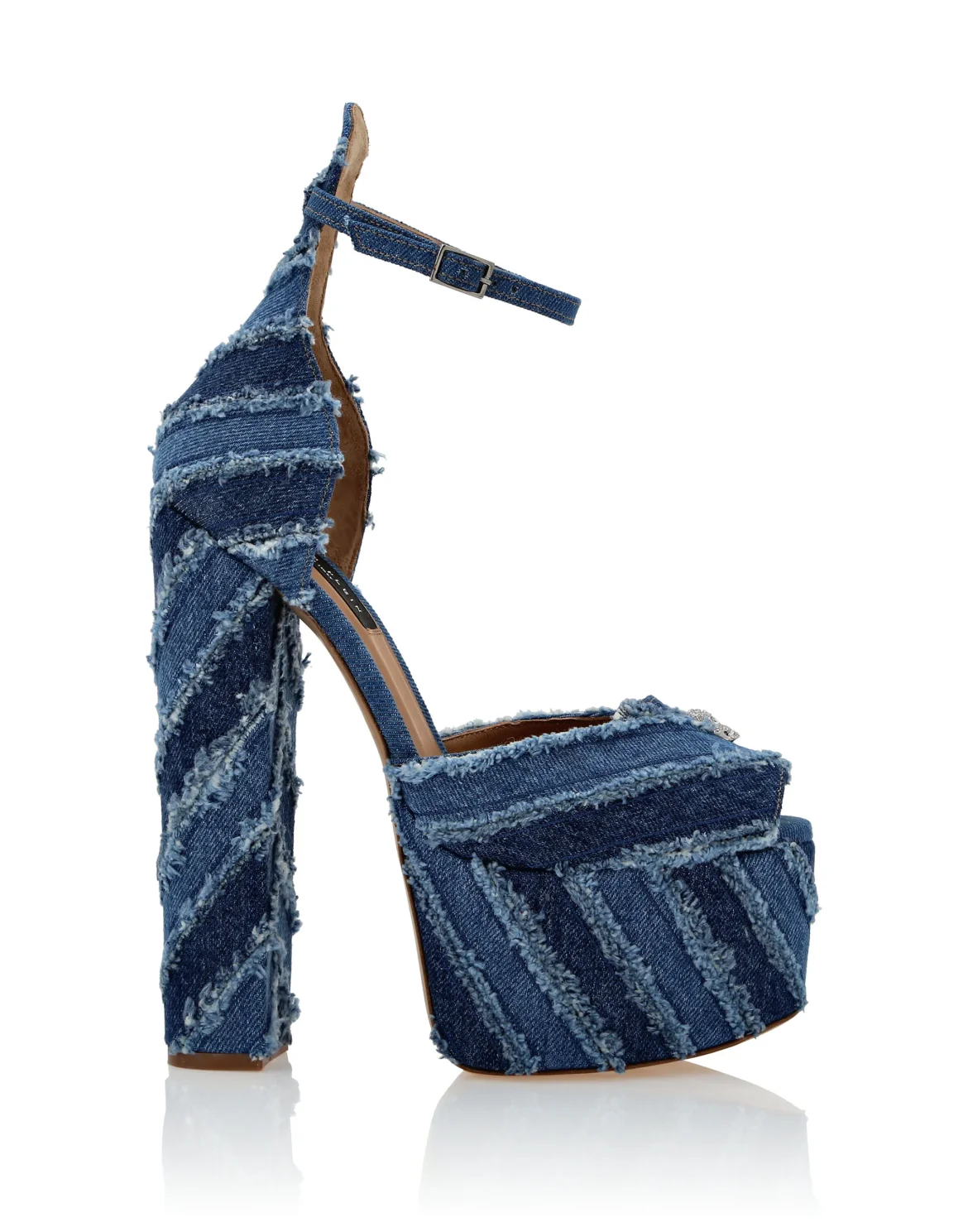Mixed Denim Platform Sandals High Heels, цвет: Синий