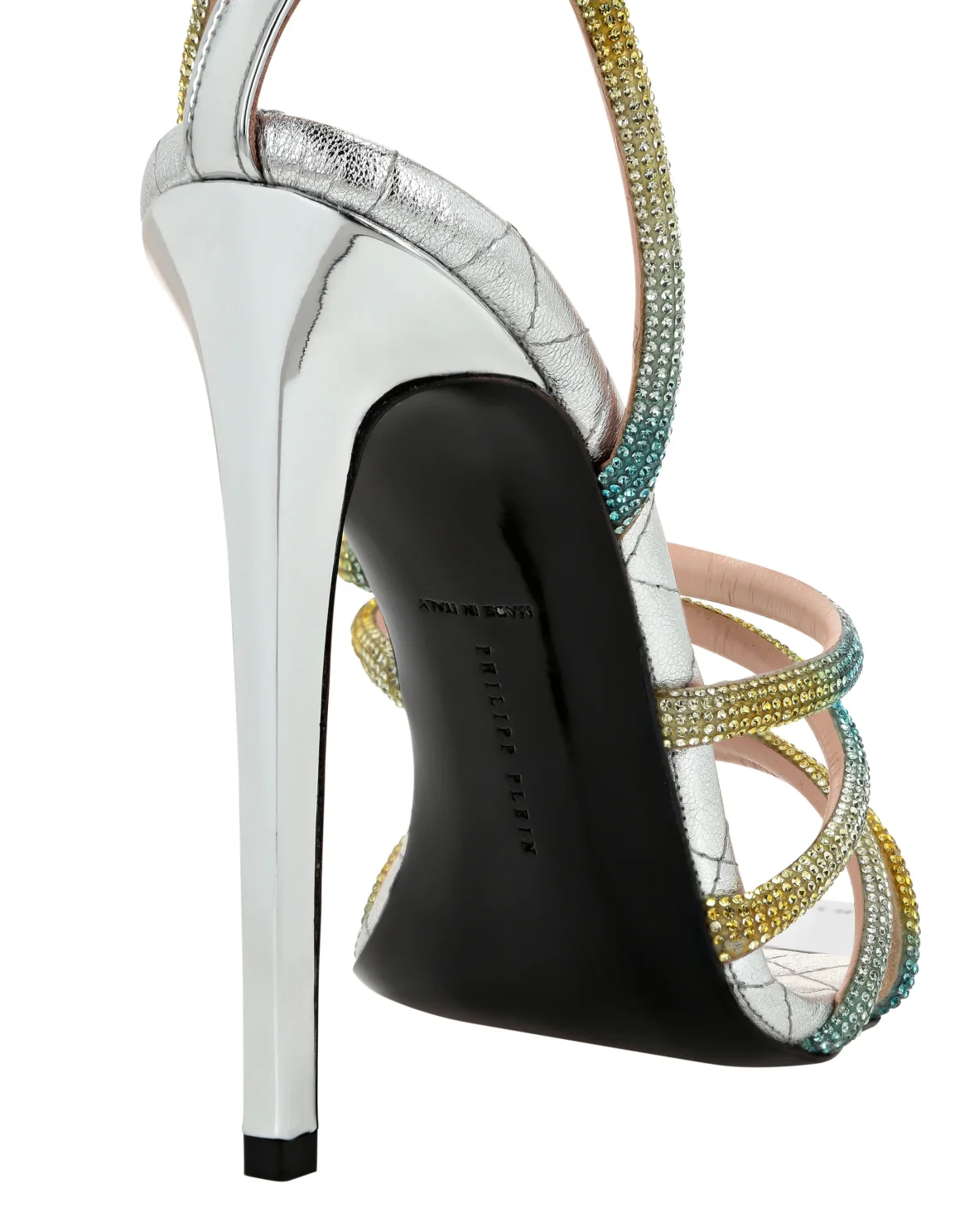 Mirror Leather Sandals Hi-Heels Crystal, цвет: Серебристый