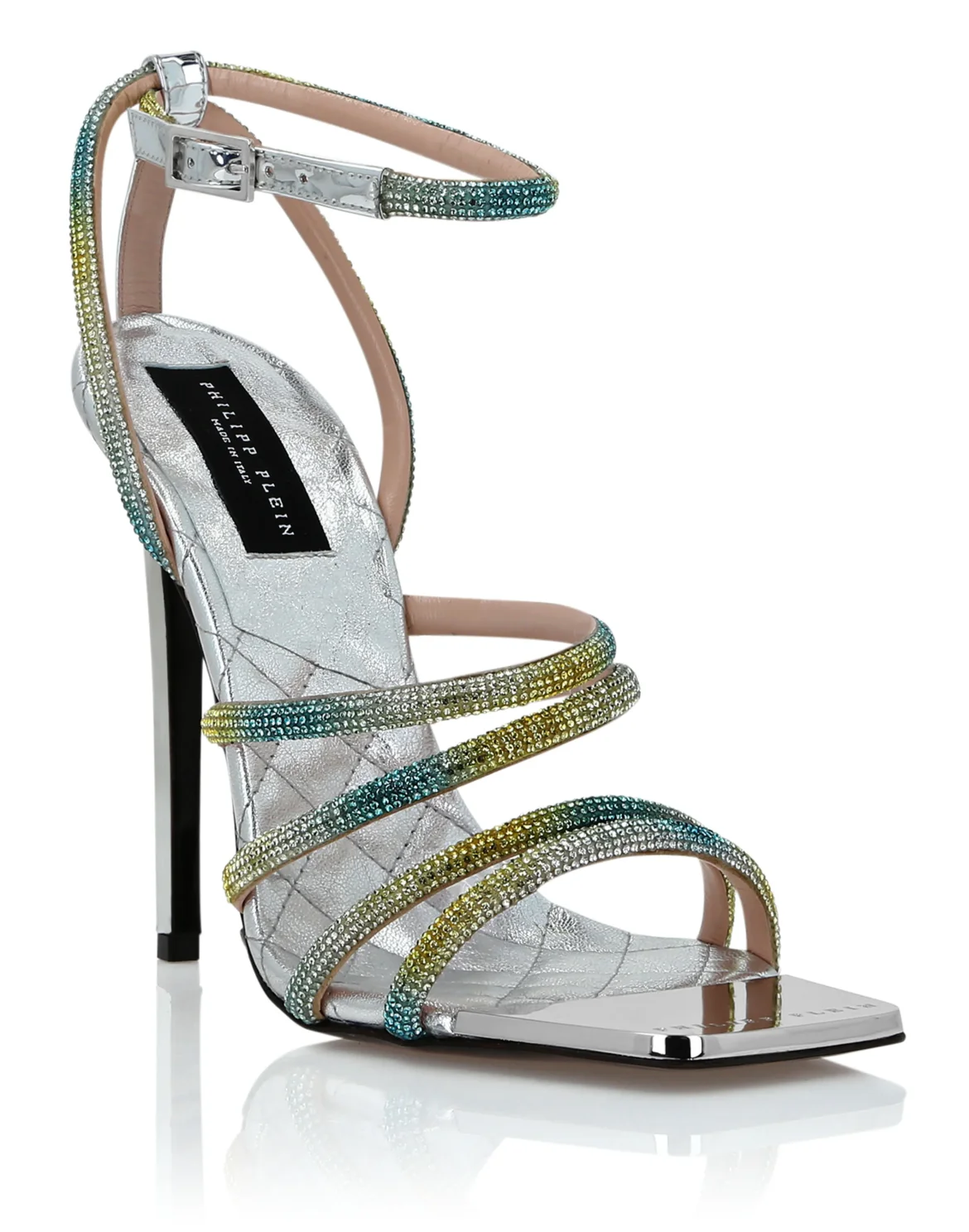 Mirror Leather Sandals Hi-Heels Crystal, цвет: Серебристый