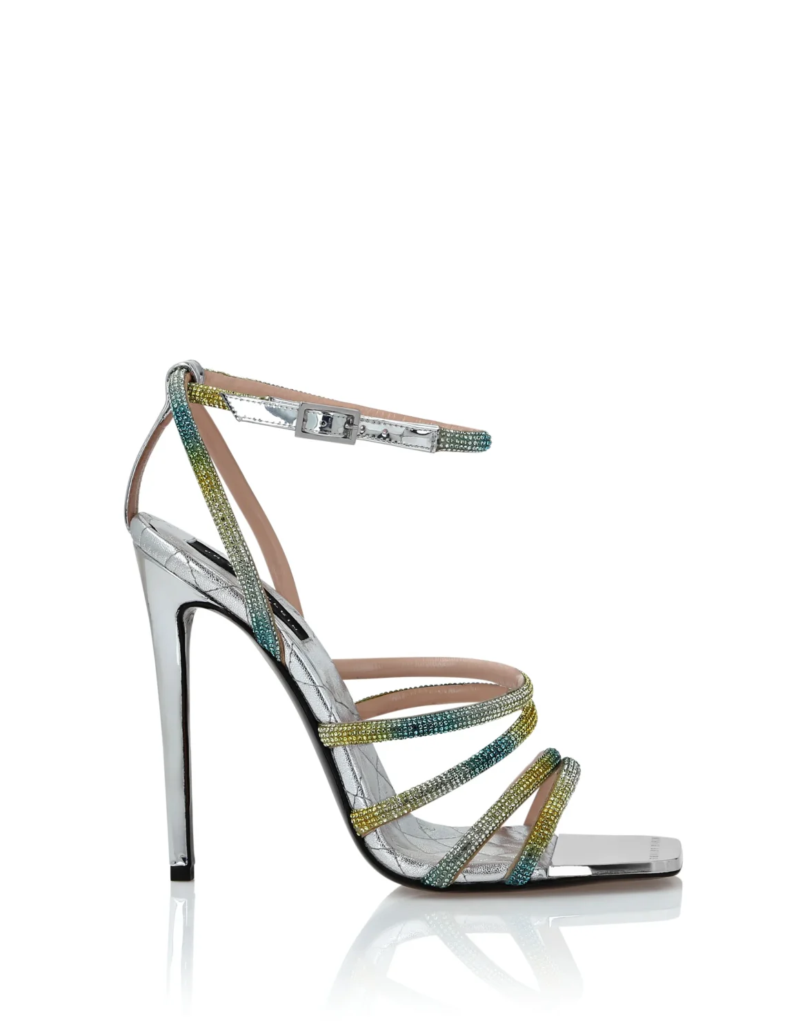 Mirror Leather Sandals Hi-Heels Crystal, цвет: Серебристый