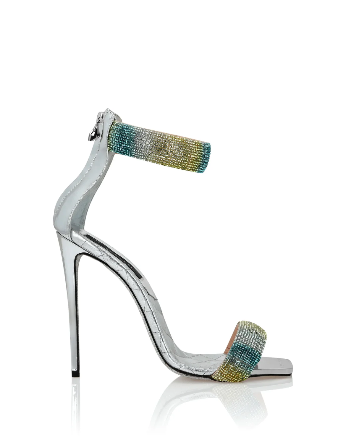 Mirror Leather Sandals Hi-Heels Crystal, цвет: Серебристый