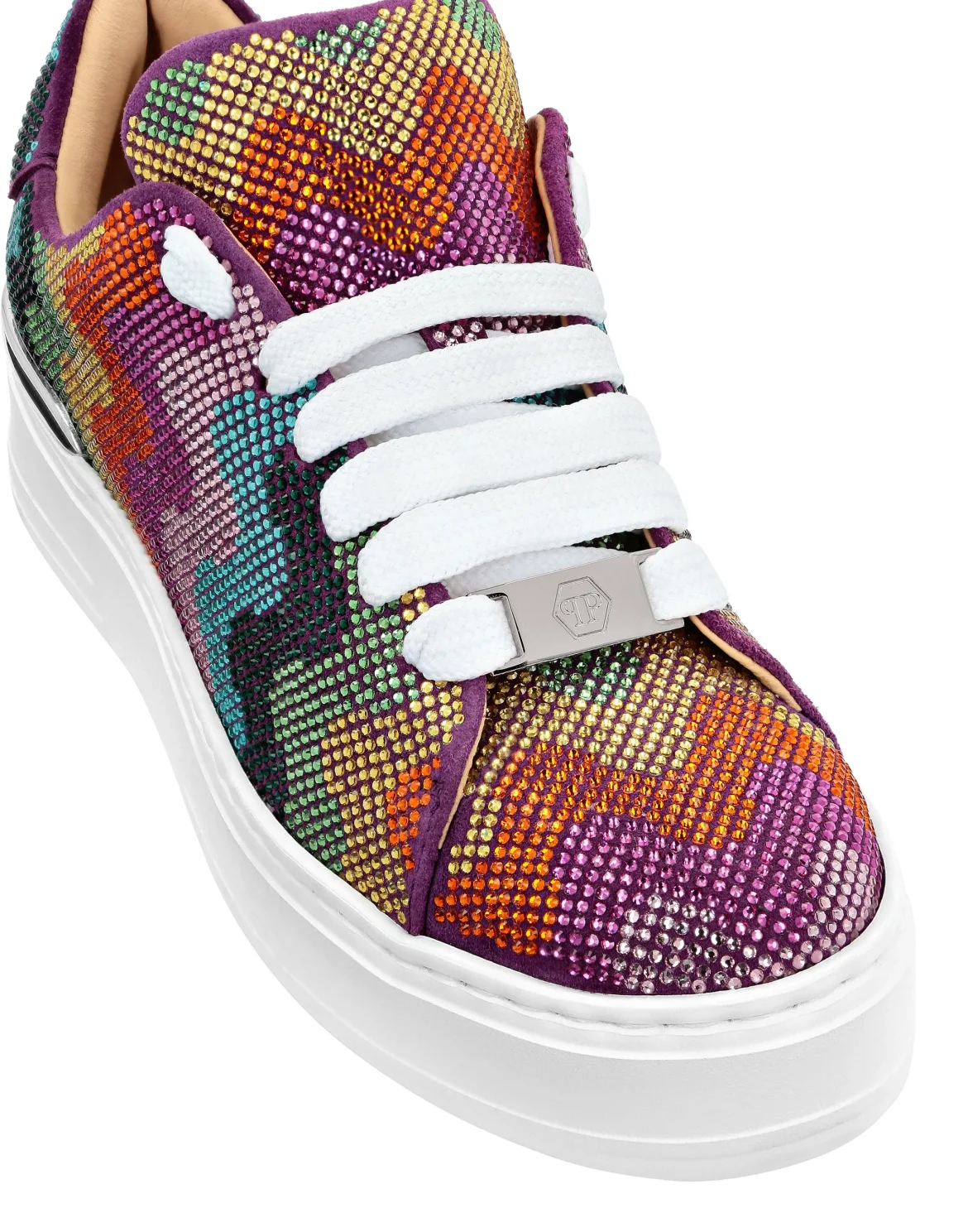 Suede Lo-Top Sneakers with Crystals Waves Rainbow, цвет: Мультиколор