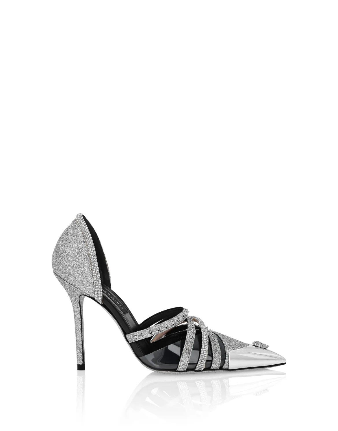 Glitter & Suede Decollete Pumps, цвет: Серебристый