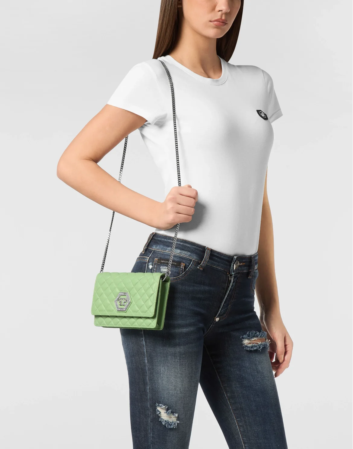 Nappa Leather Mini Shoulder Matelasse, цвет: Зеленый