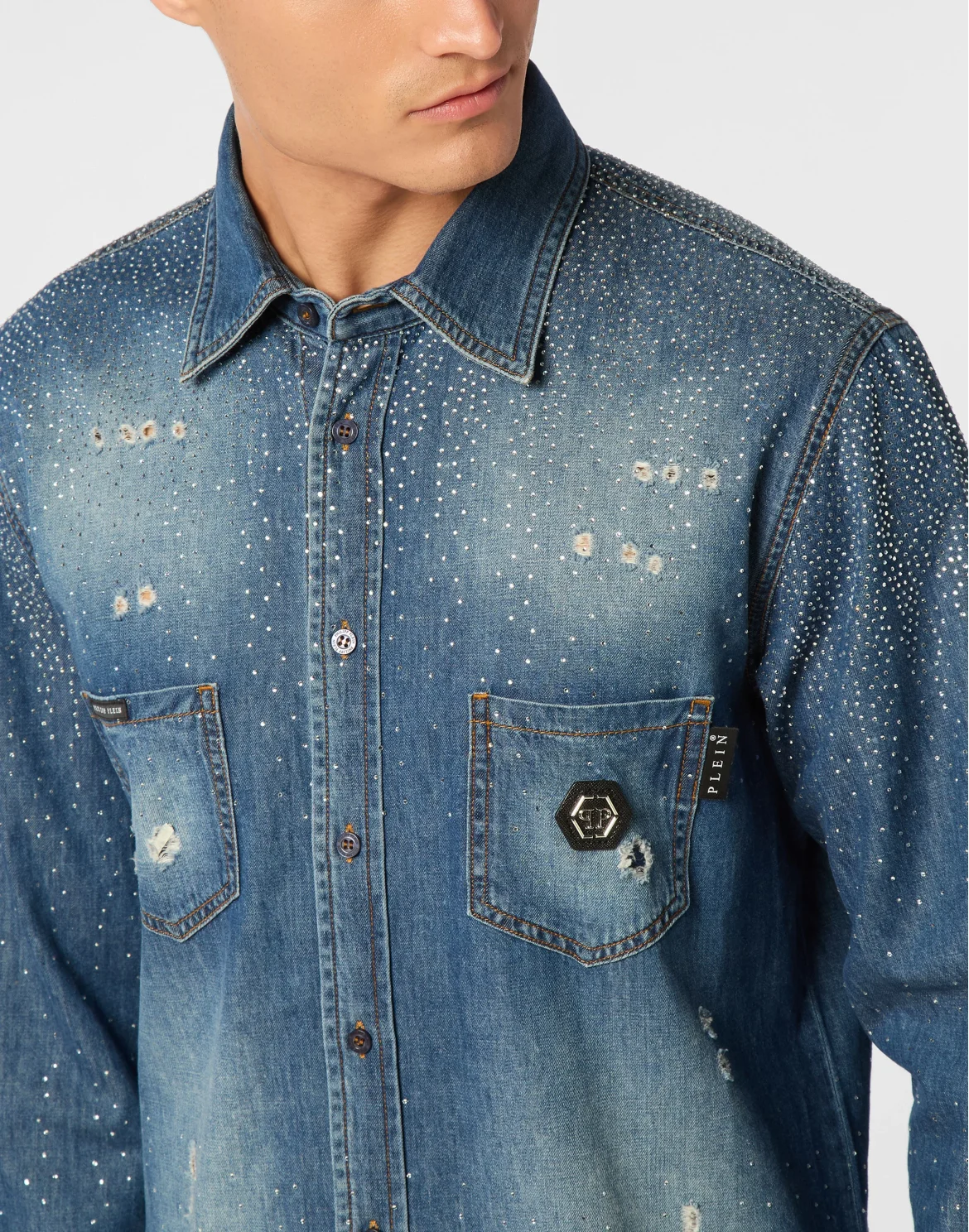 Denim Shirt Ls Strass, цвет: Синий