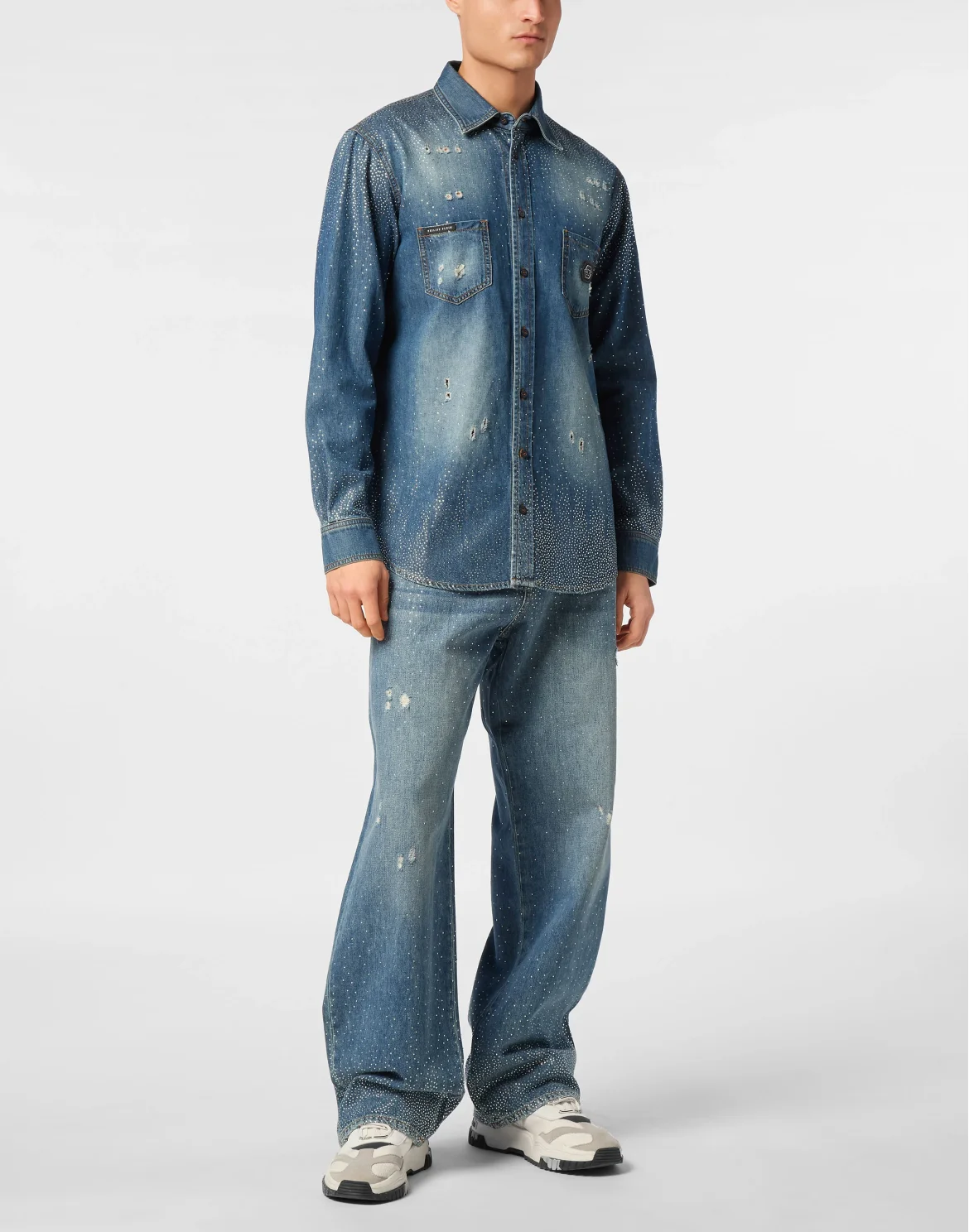 Denim Shirt Ls Strass, цвет: Синий