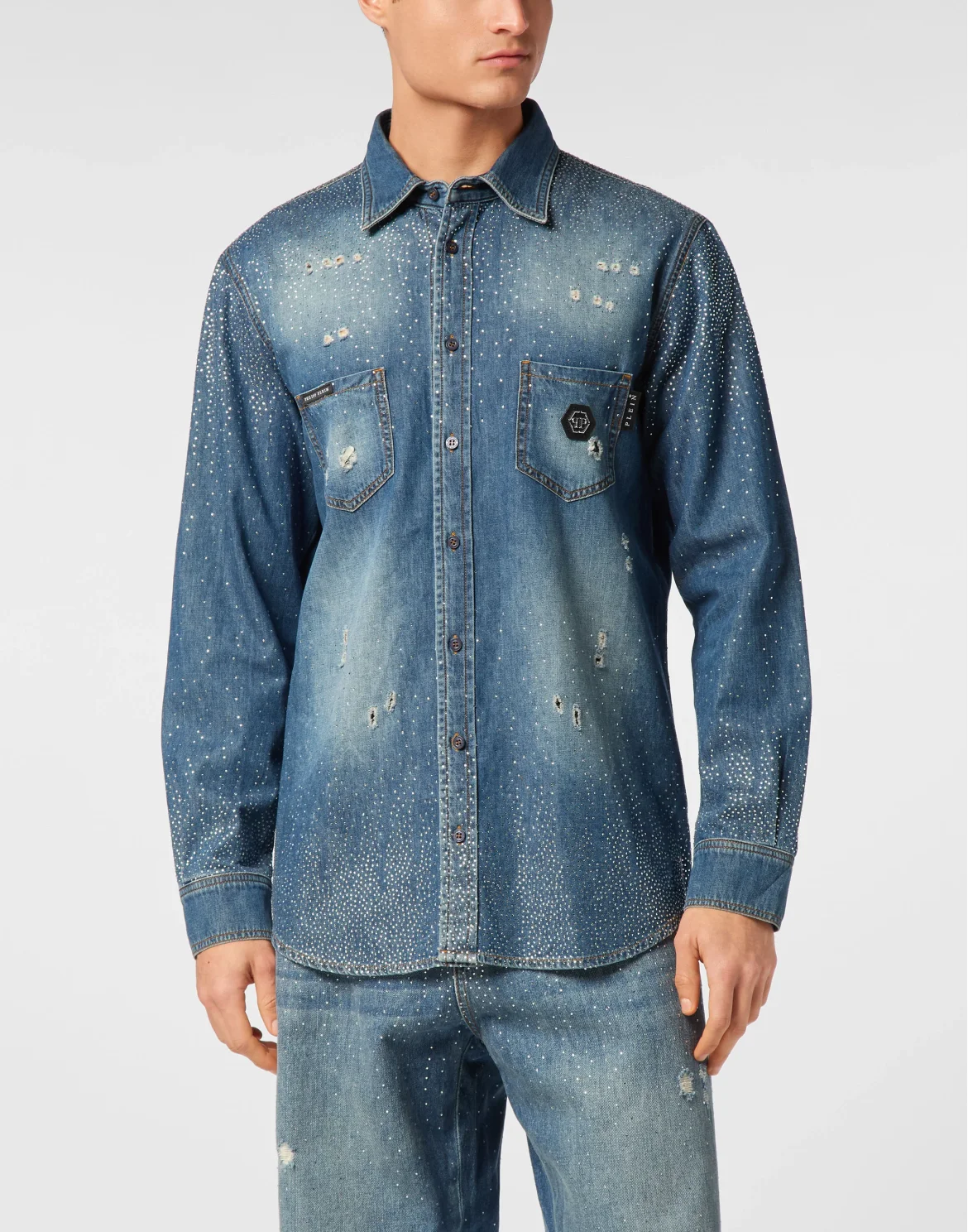 Denim Shirt Ls Strass, цвет: Синий