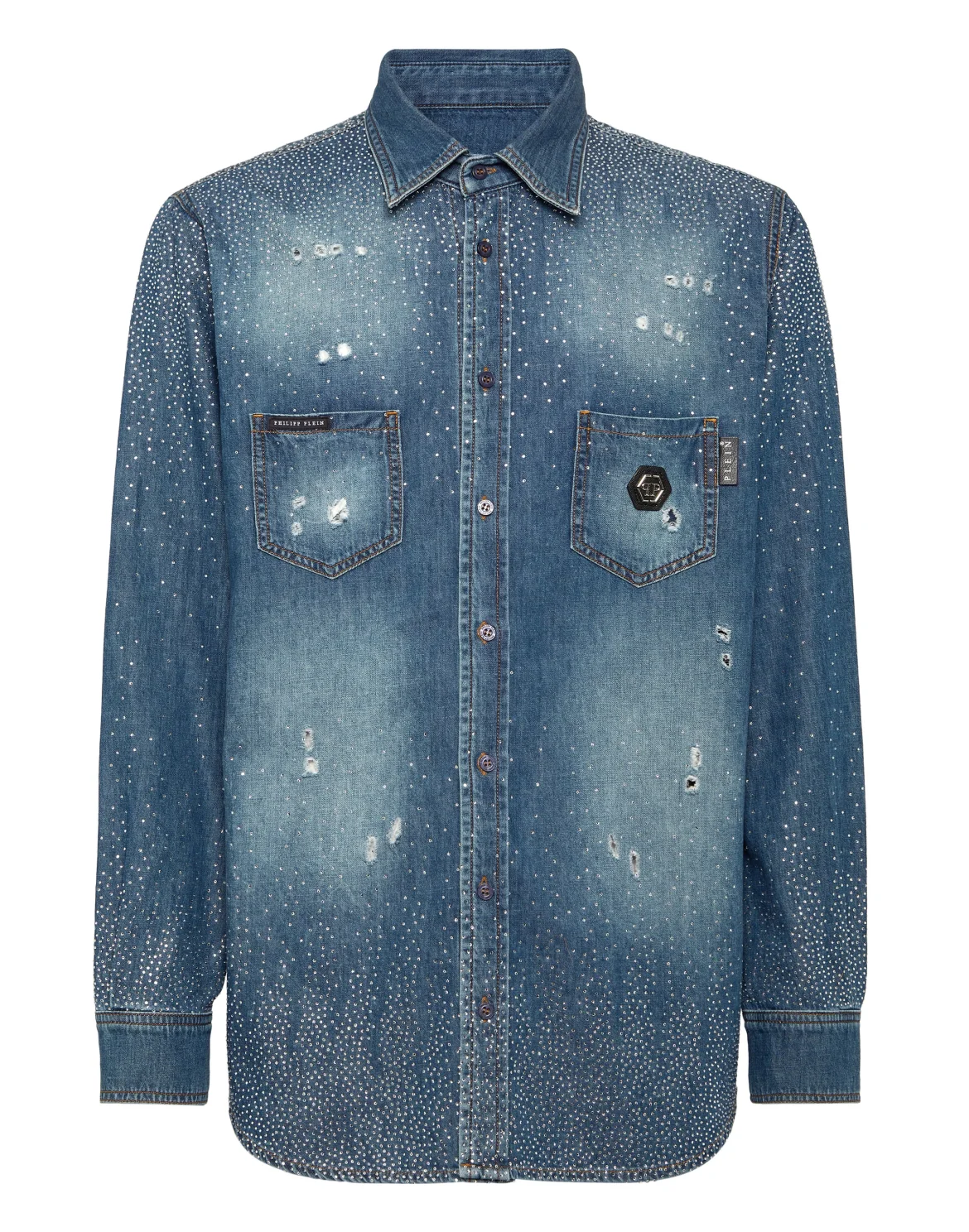 Denim Shirt Ls Strass, цвет: Синий