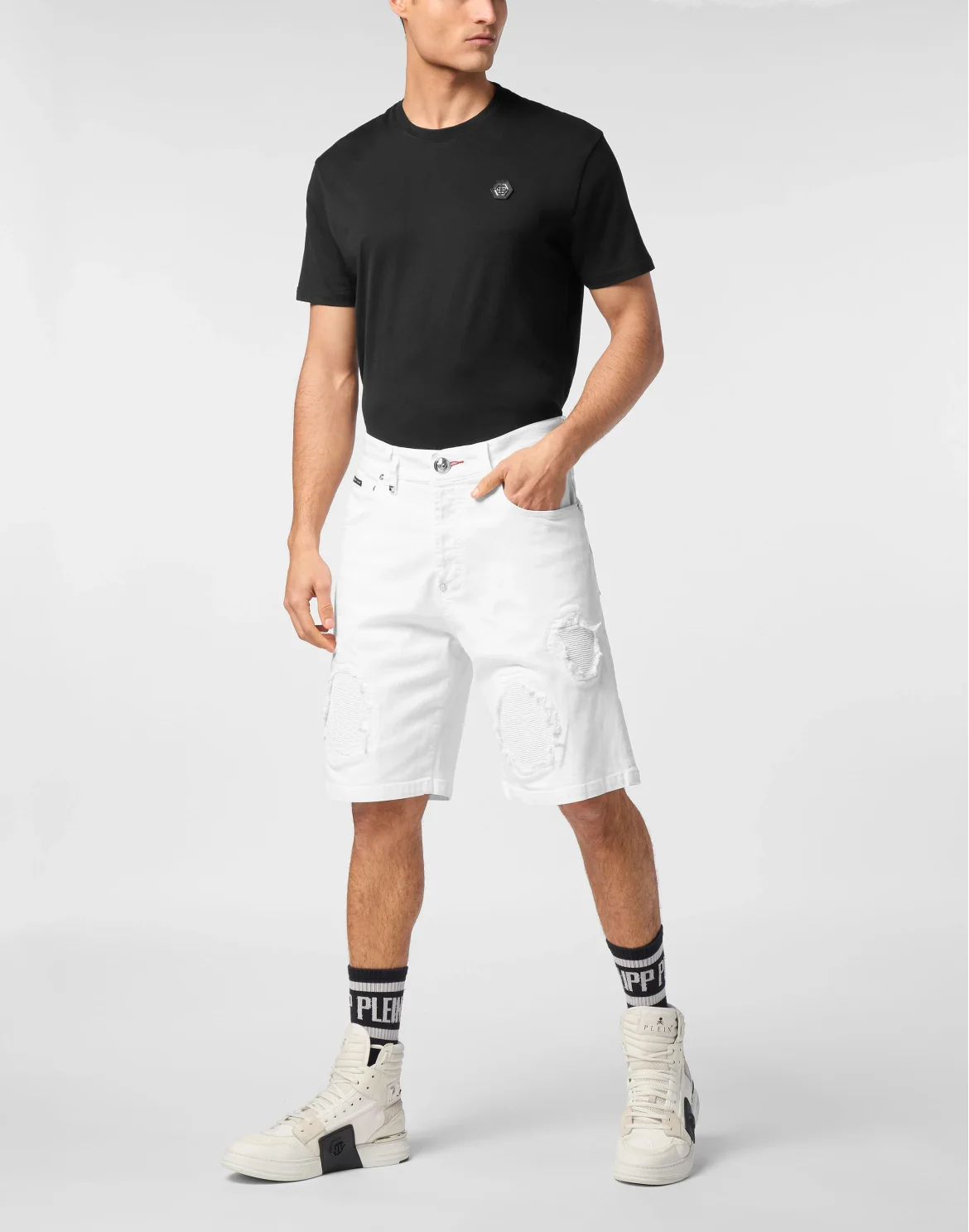 Denim Shorts Formentera Skull, цвет: Белый