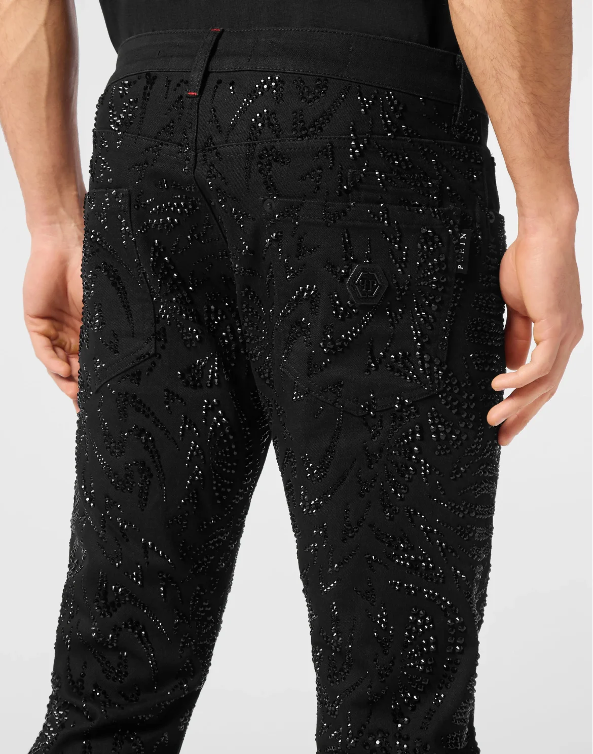 Denim Trousers Super Straight Cut Tribal Strass, цвет: Черный