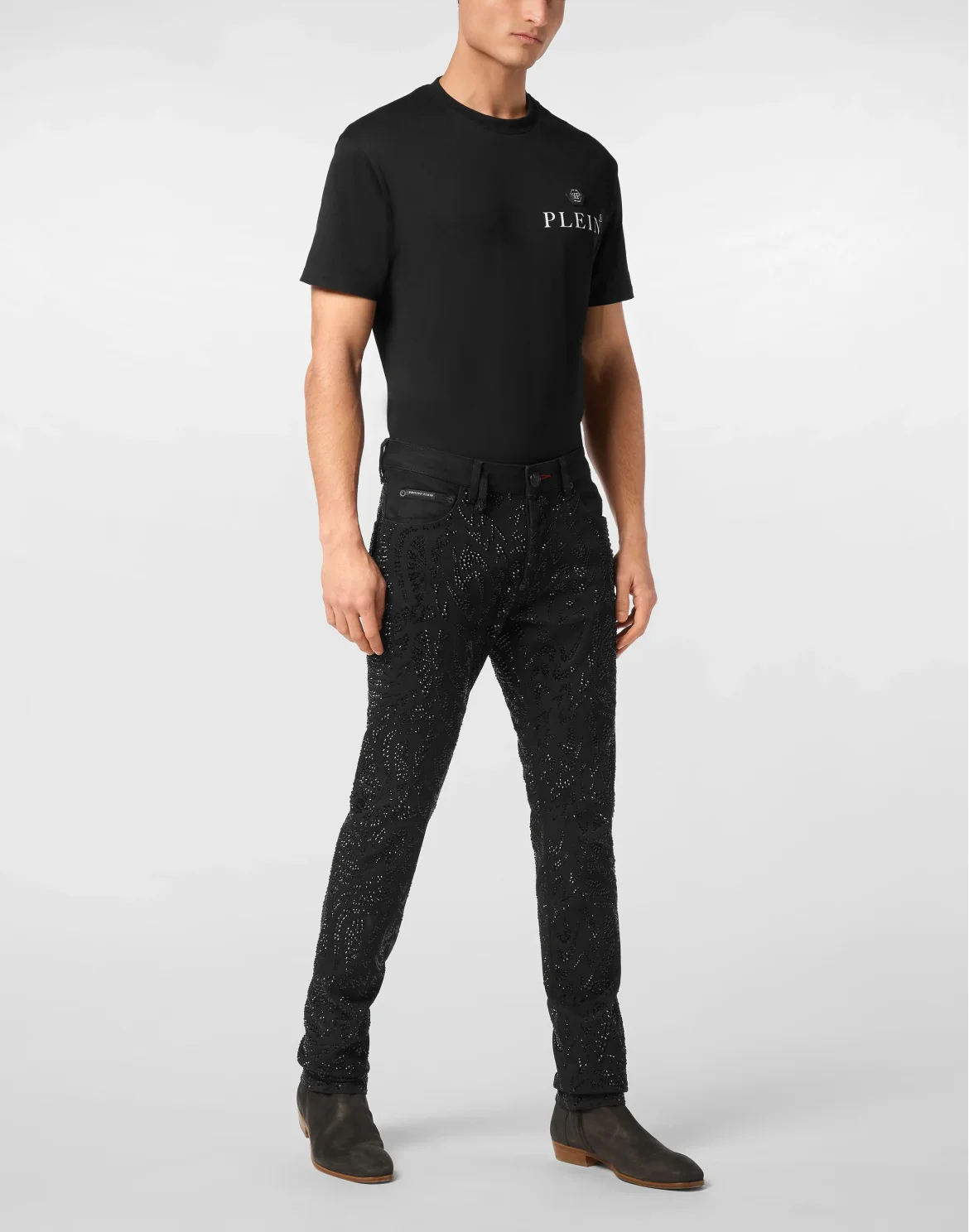Denim Trousers Super Straight Cut Tribal Strass, цвет: Черный