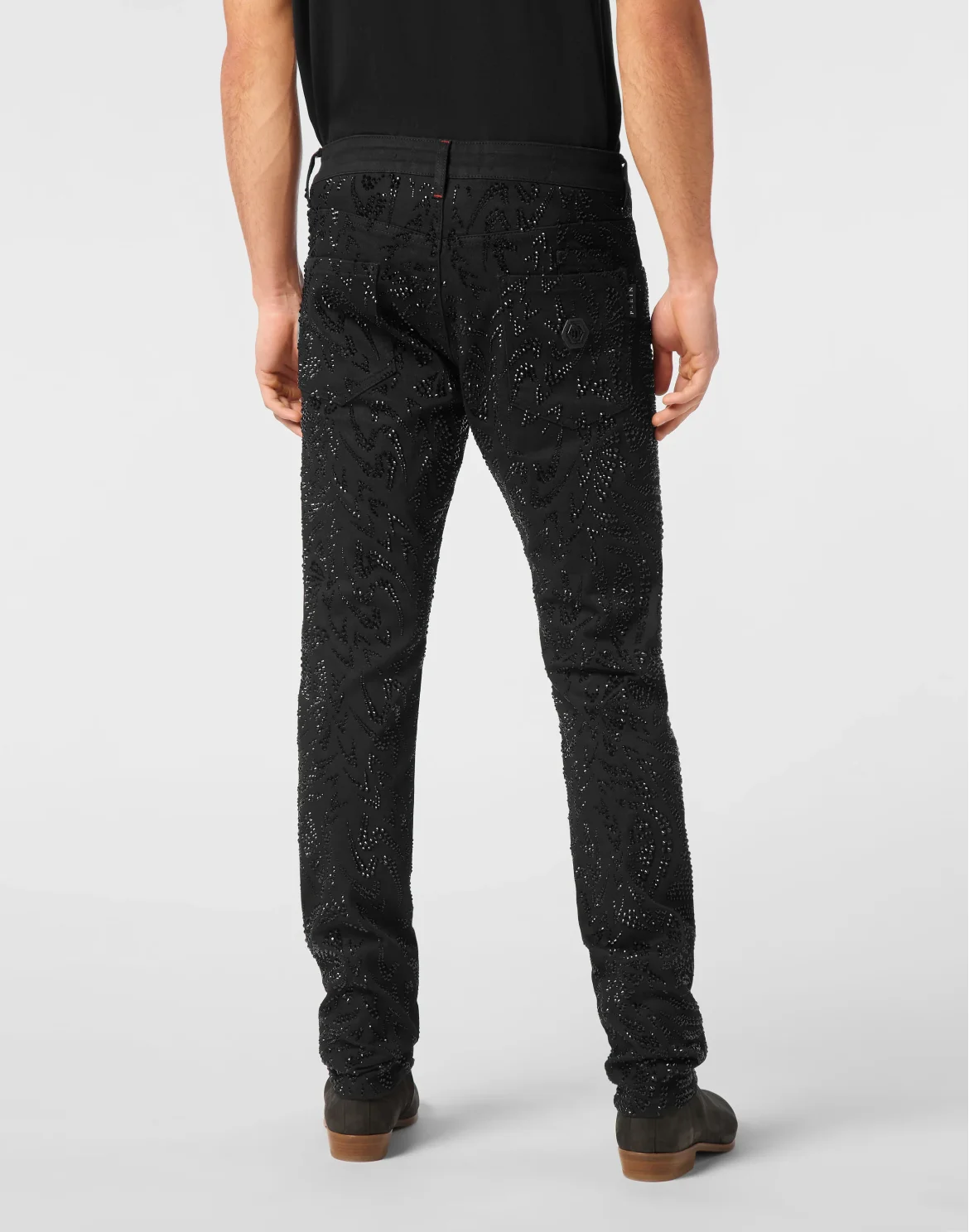 Denim Trousers Super Straight Cut Tribal Strass, цвет: Черный