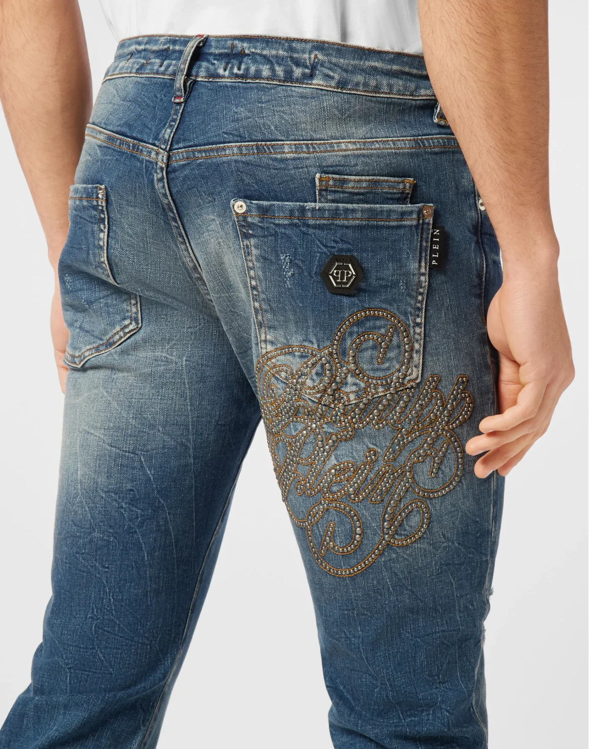 Denim Trousers Super Straight Cut Studs, цвет: Синий