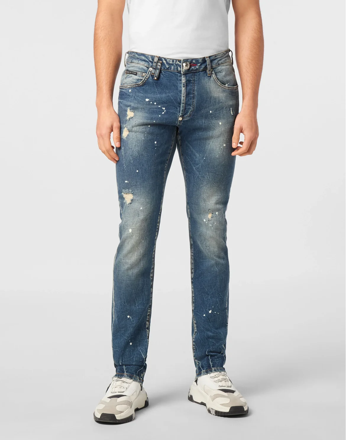 Denim Trousers Super Straight Cut Studs, цвет: Синий