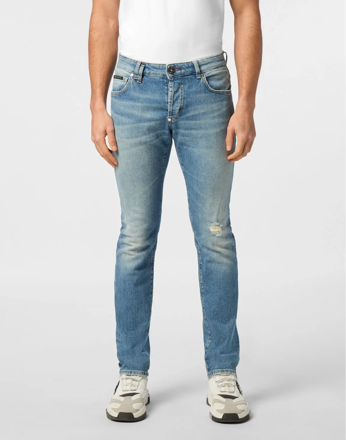 Denim Trousers Super Straight Cut 5 Pockets Signature, цвет: Голубой