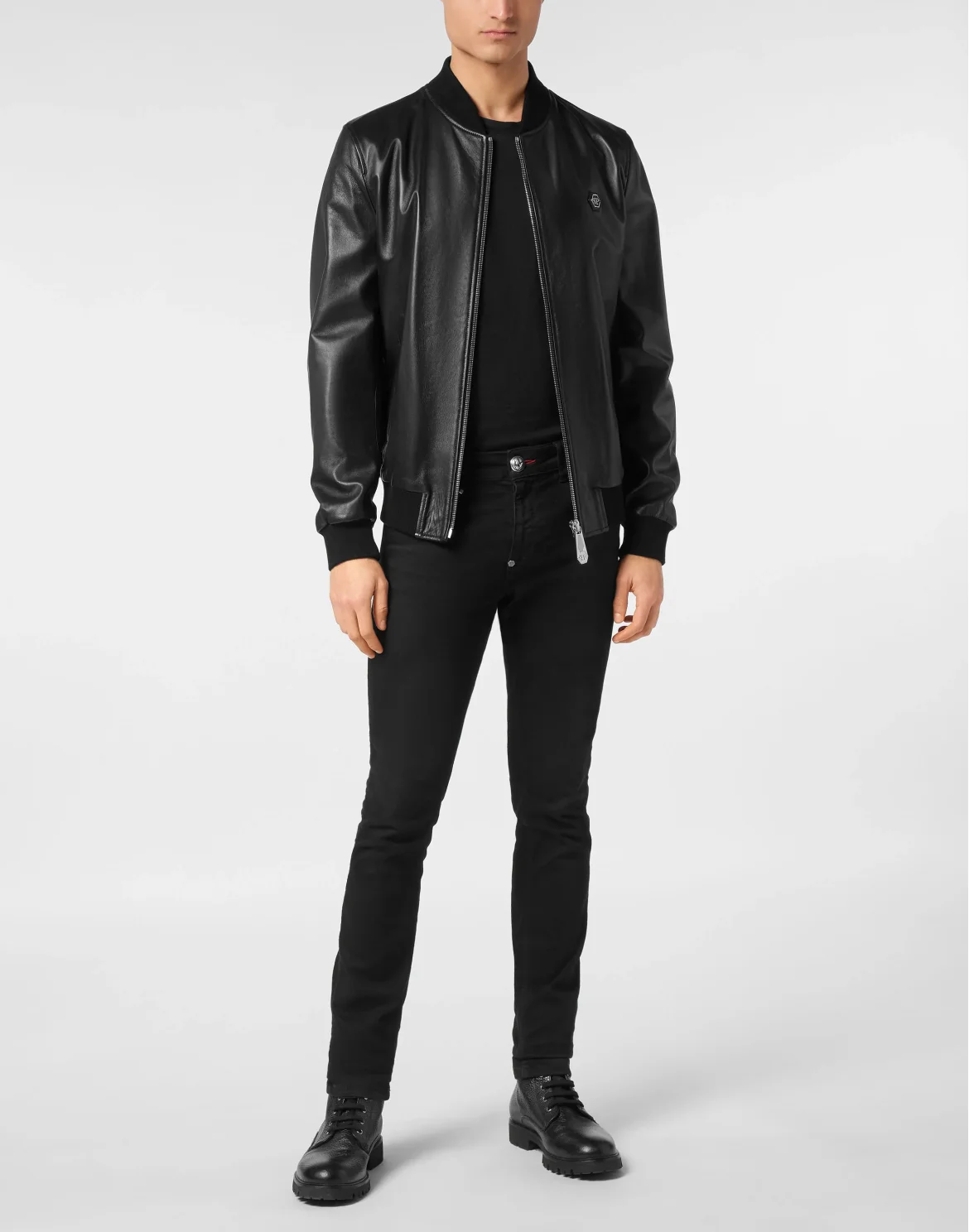 Leather Bomber Jacket Skull, цвет: Черный