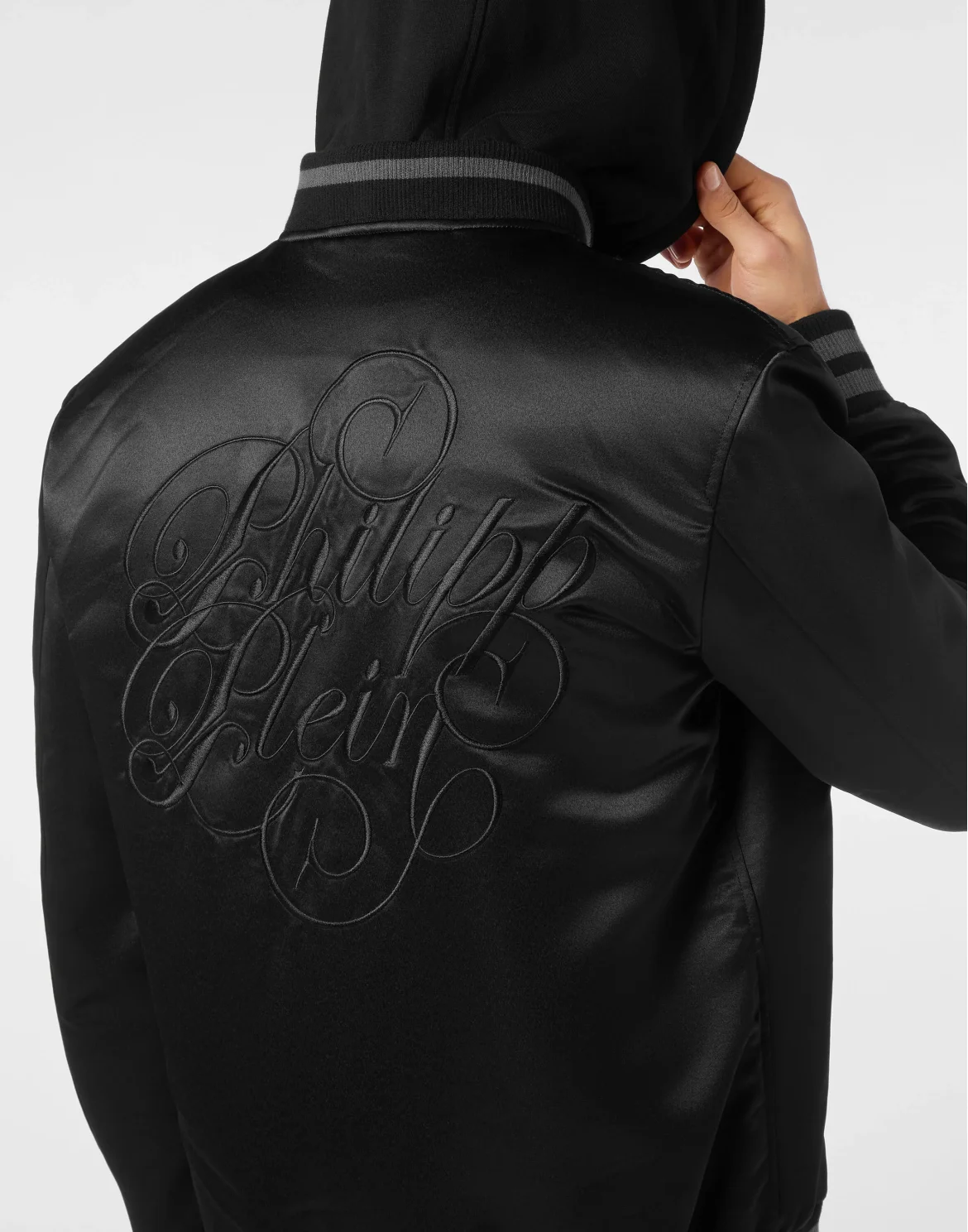 Satin Hoodie Bomber Jacket Signature, цвет: Черный