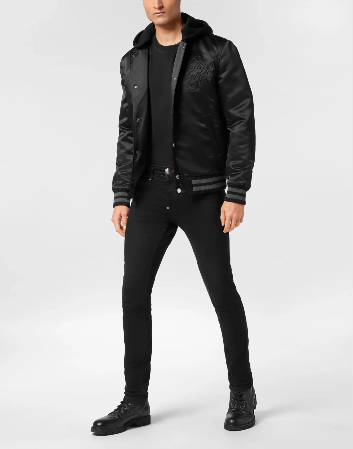 Satin Hoodie Bomber Jacket Signature, цвет: Черный