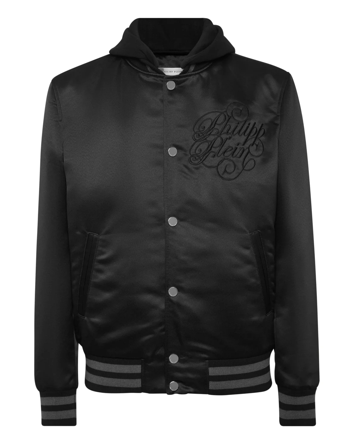 Satin Hoodie Bomber Jacket Signature, цвет: Черный
