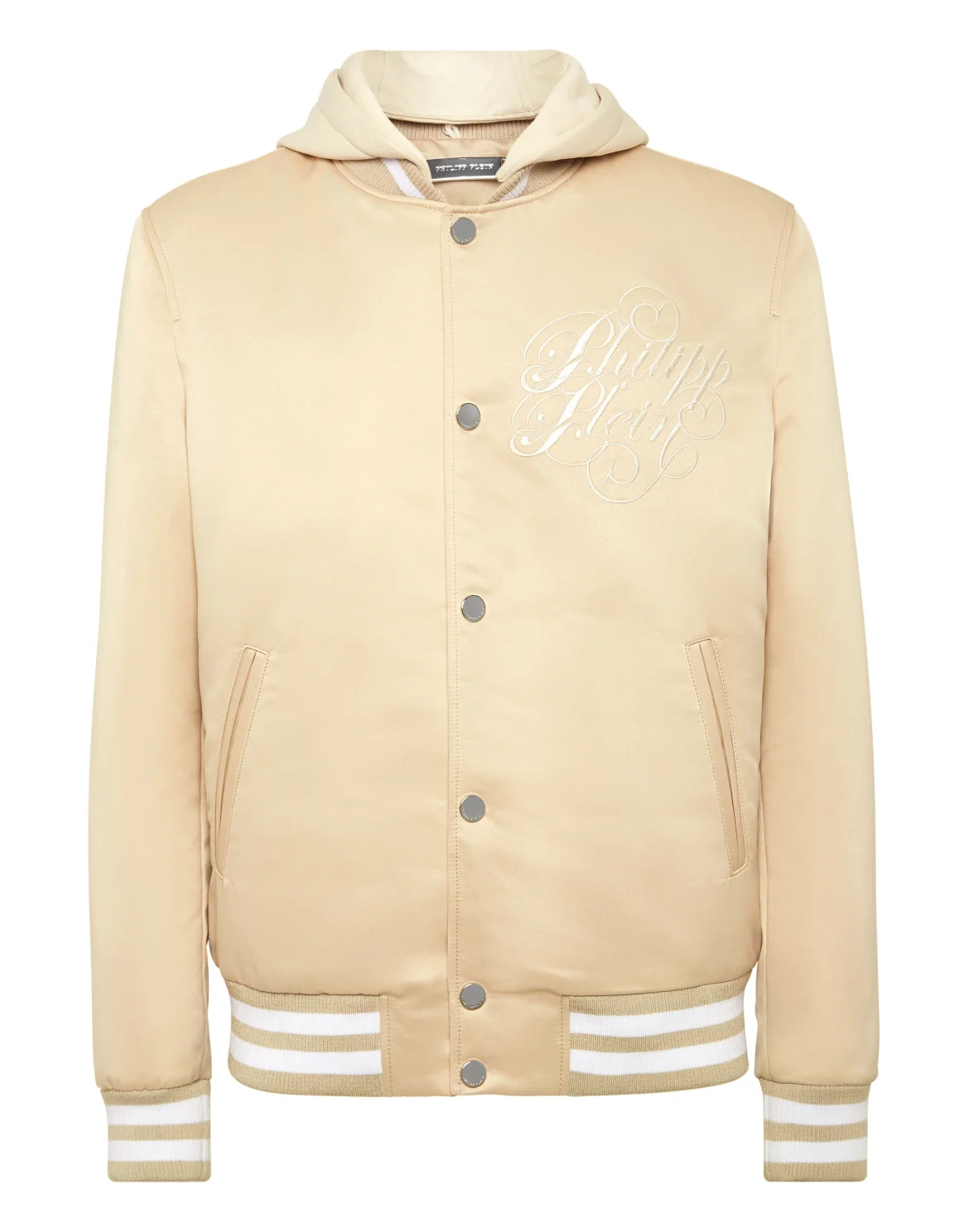 Satin Hoodie Bomber Jacket Signature, цвет: Бежевый