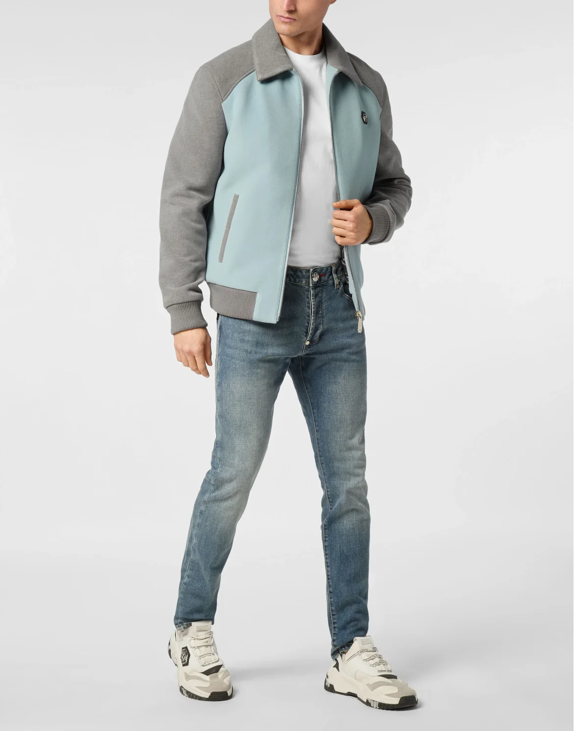 Satin Coster Bomber Jacket Contrast, цвет: Голубой