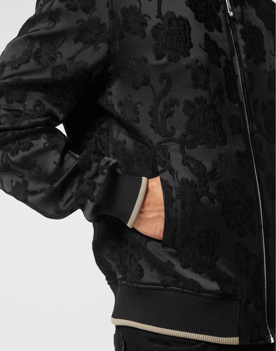 Bomber Jacket Jacquard Flowers, цвет: Черный