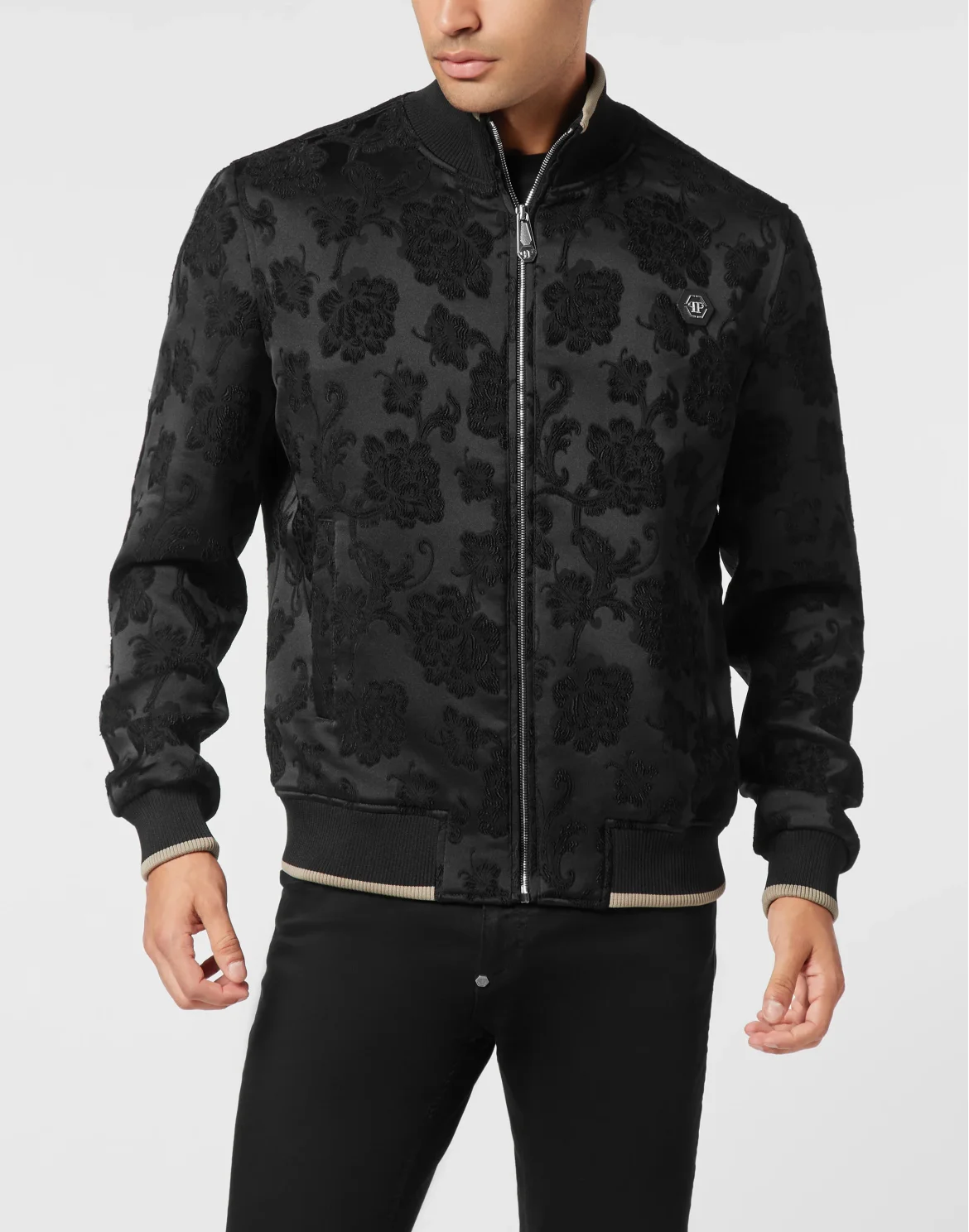 Bomber Jacket Jacquard Flowers, цвет: Черный