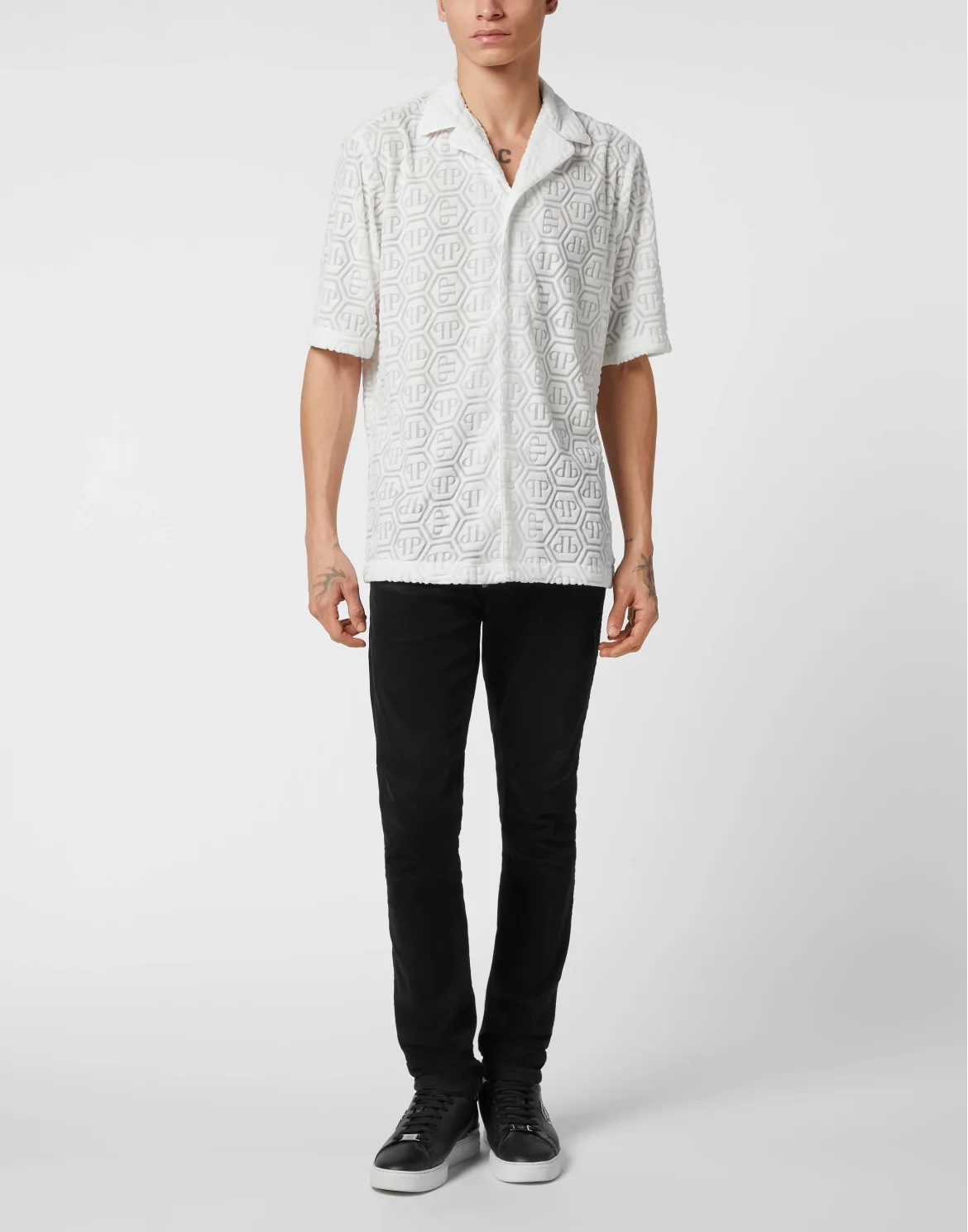 Shirt SS Bowling Fit Jacquard Monogram, цвет: Белый