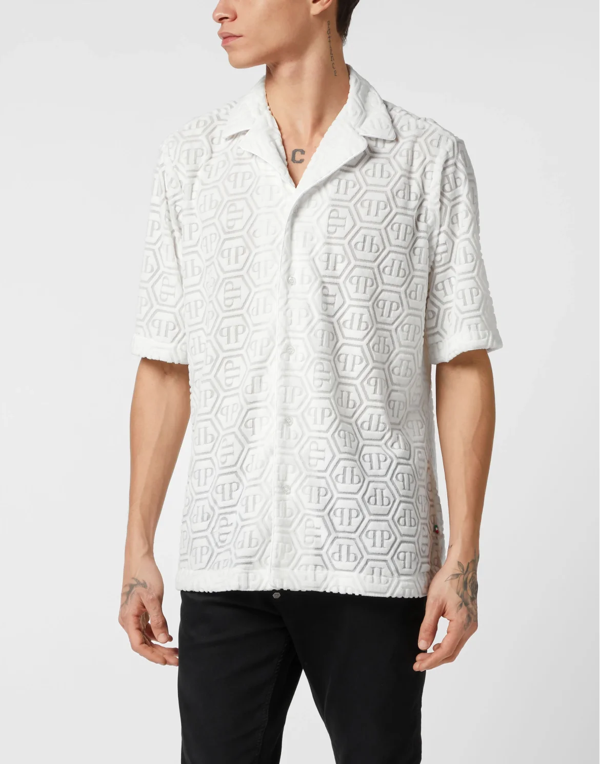 Shirt SS Bowling Fit Jacquard Monogram, цвет: Белый