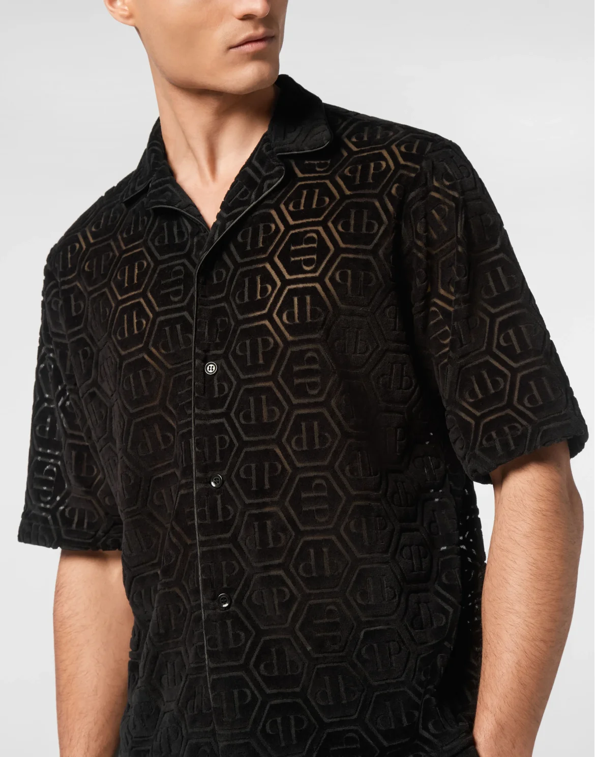 Shirt SS Bowling Fit Jacquard Monogram, цвет: Черный