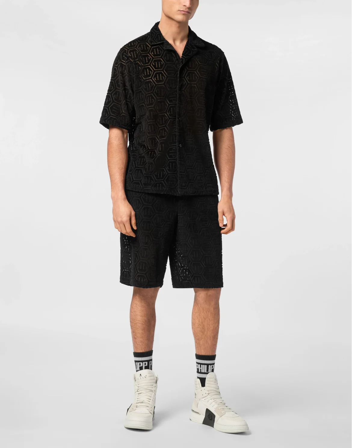 Shirt SS Bowling Fit Jacquard Monogram, цвет: Черный