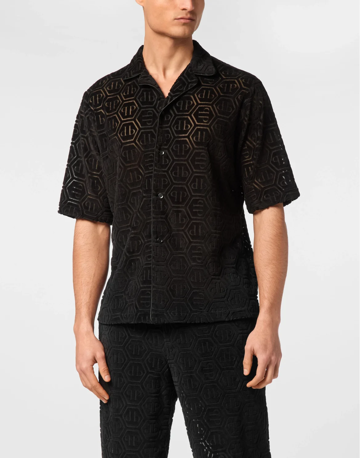 Shirt SS Bowling Fit Jacquard Monogram, цвет: Черный