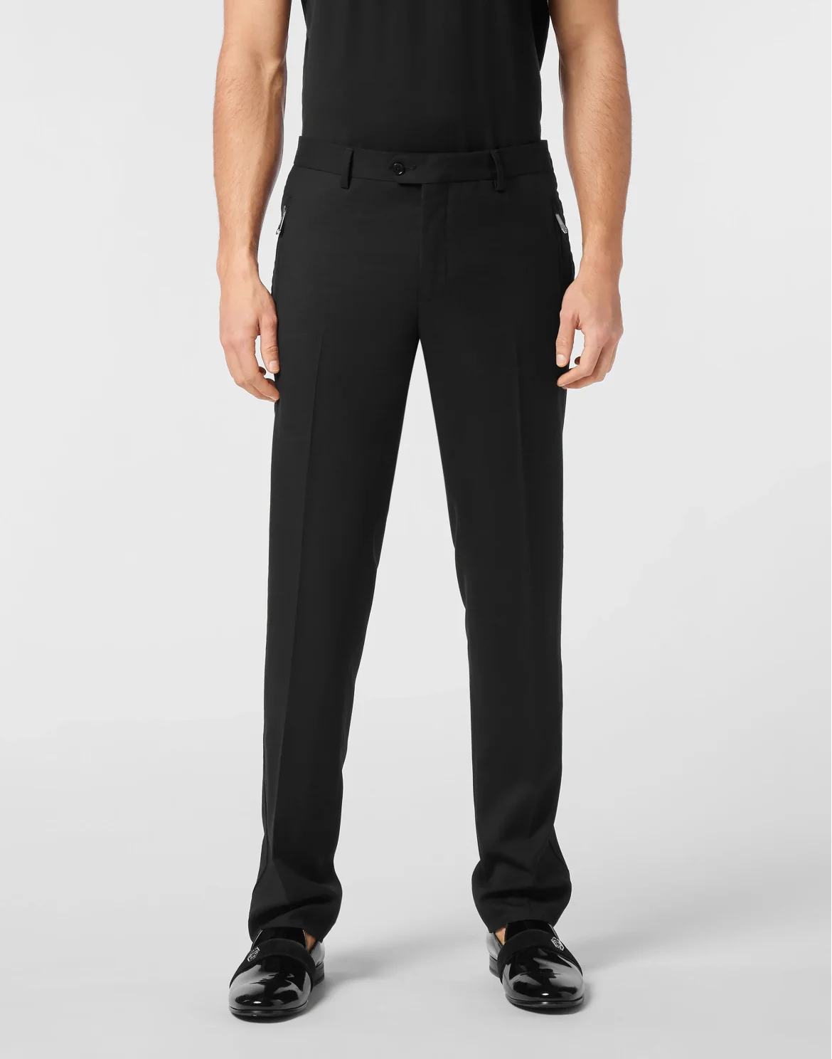 Wide Leg Wool Trousers, цвет: Черный