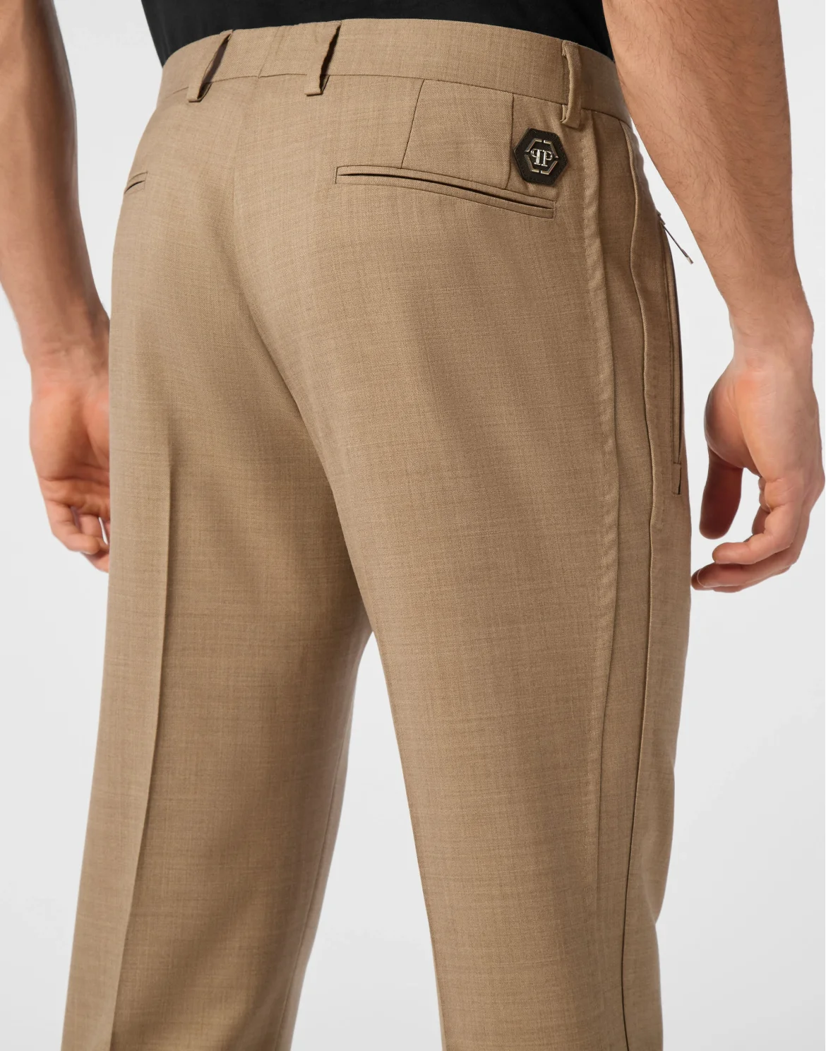 Wide Leg Wool Trousers, цвет: Бежевый