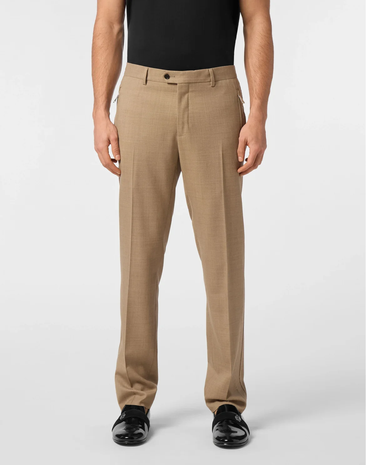 Wide Leg Wool Trousers, цвет: Бежевый