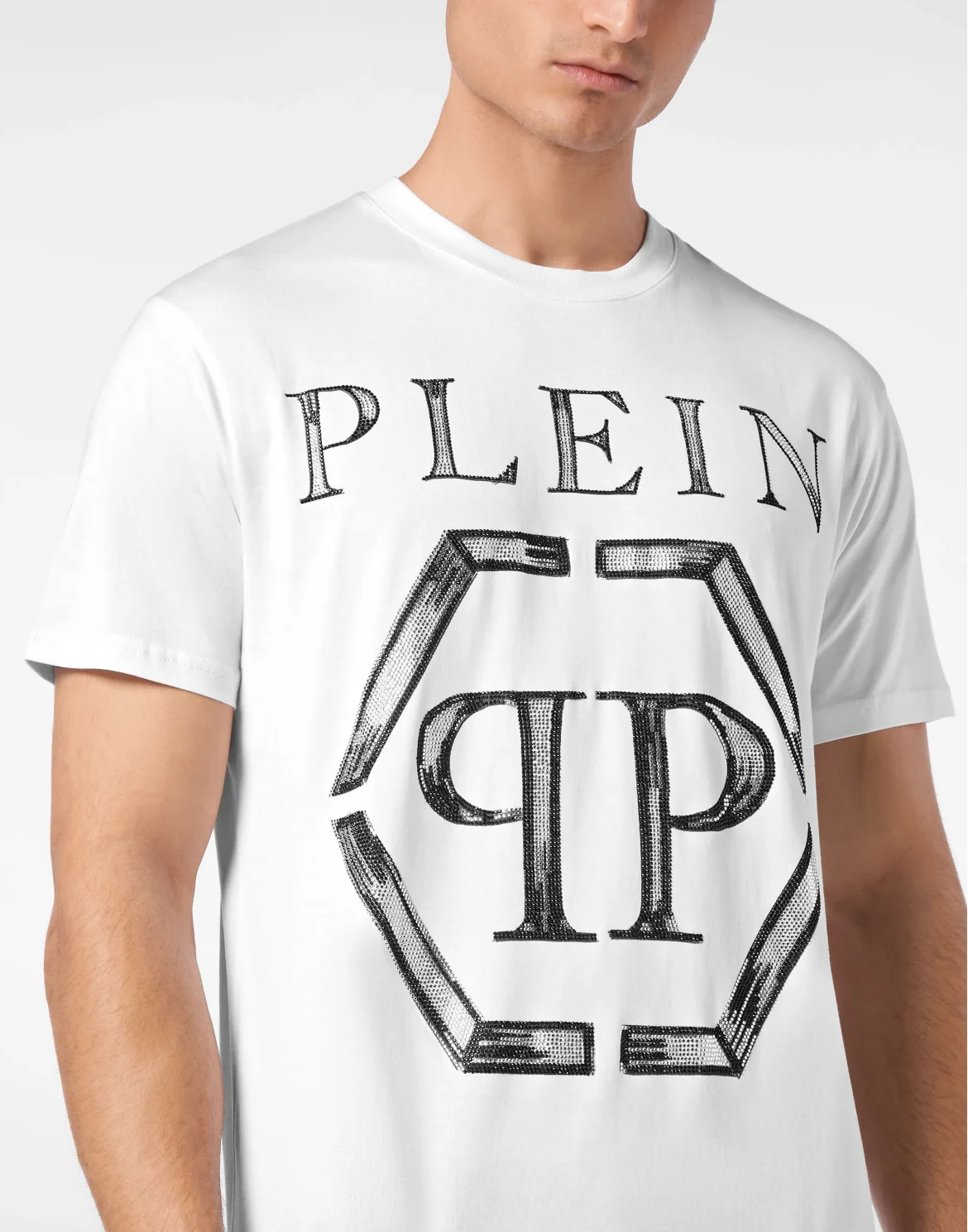 Jersey T-shirt Round Neck SS Strass Hexagon, цвет: Белый