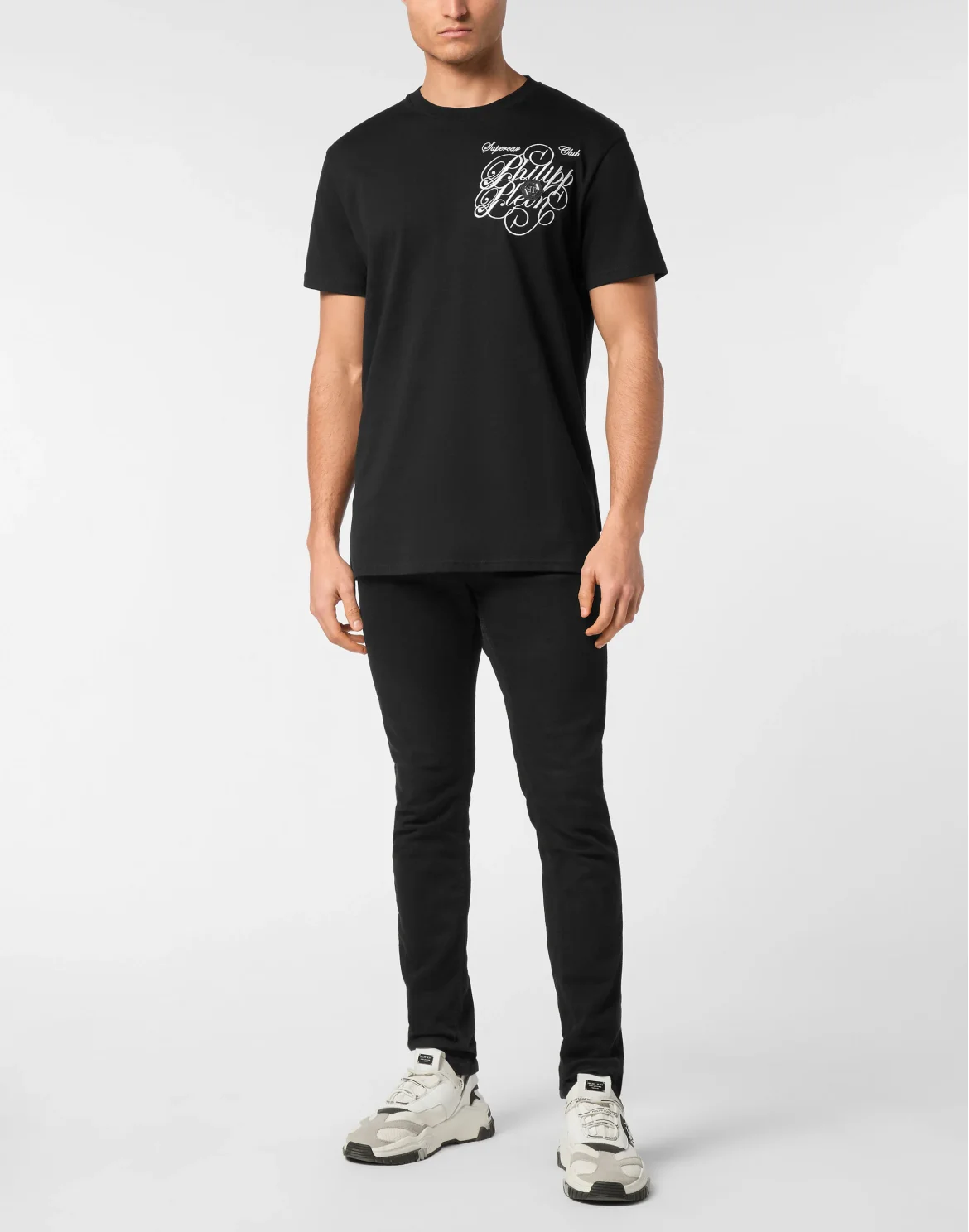 T-shirt Round Neck Plein Coursive Stones, цвет: Черный